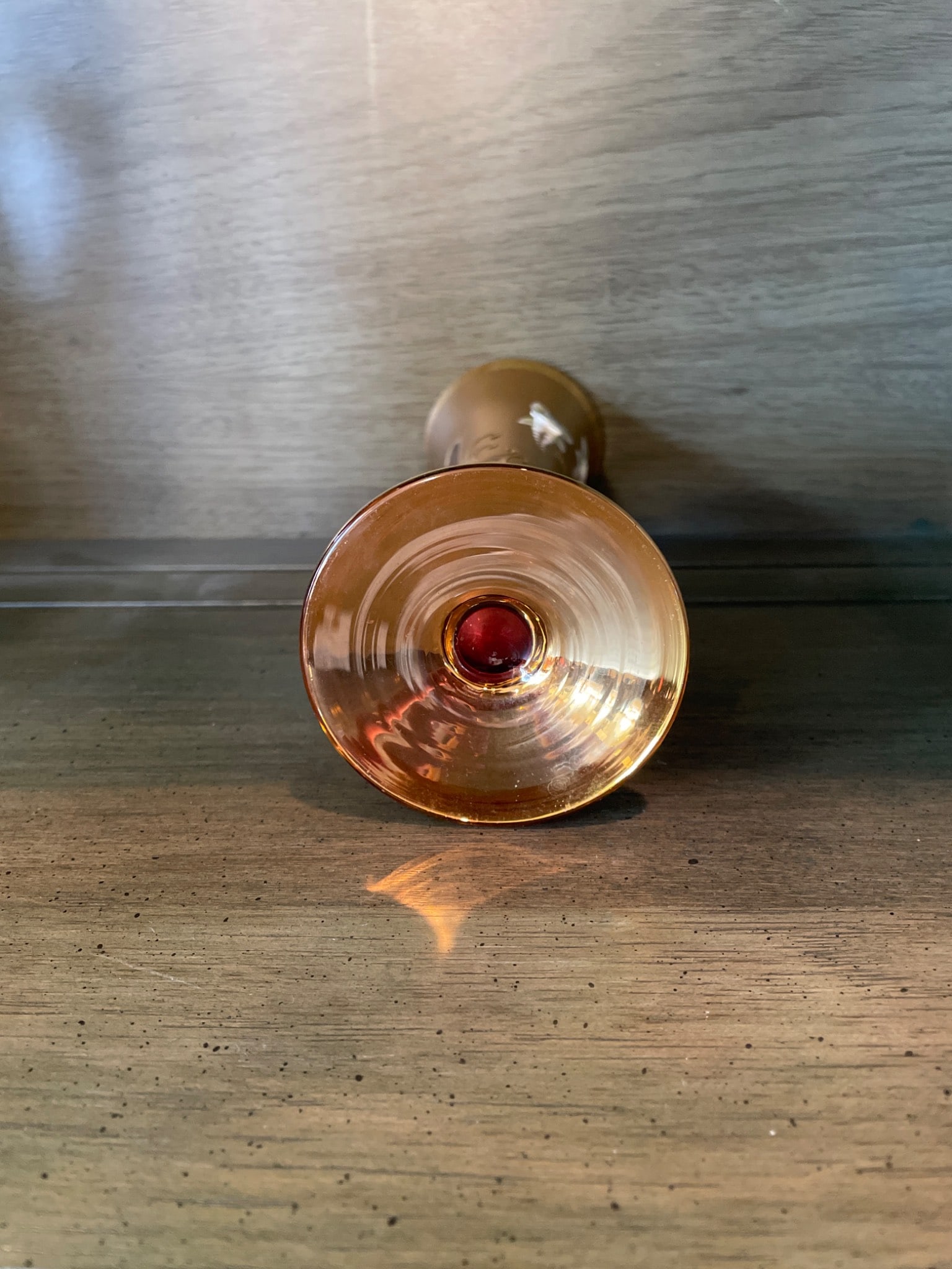 Gold and Red Crystal Vase with Enamel Flower Decoration, Approximately 10 inches Tall - 5