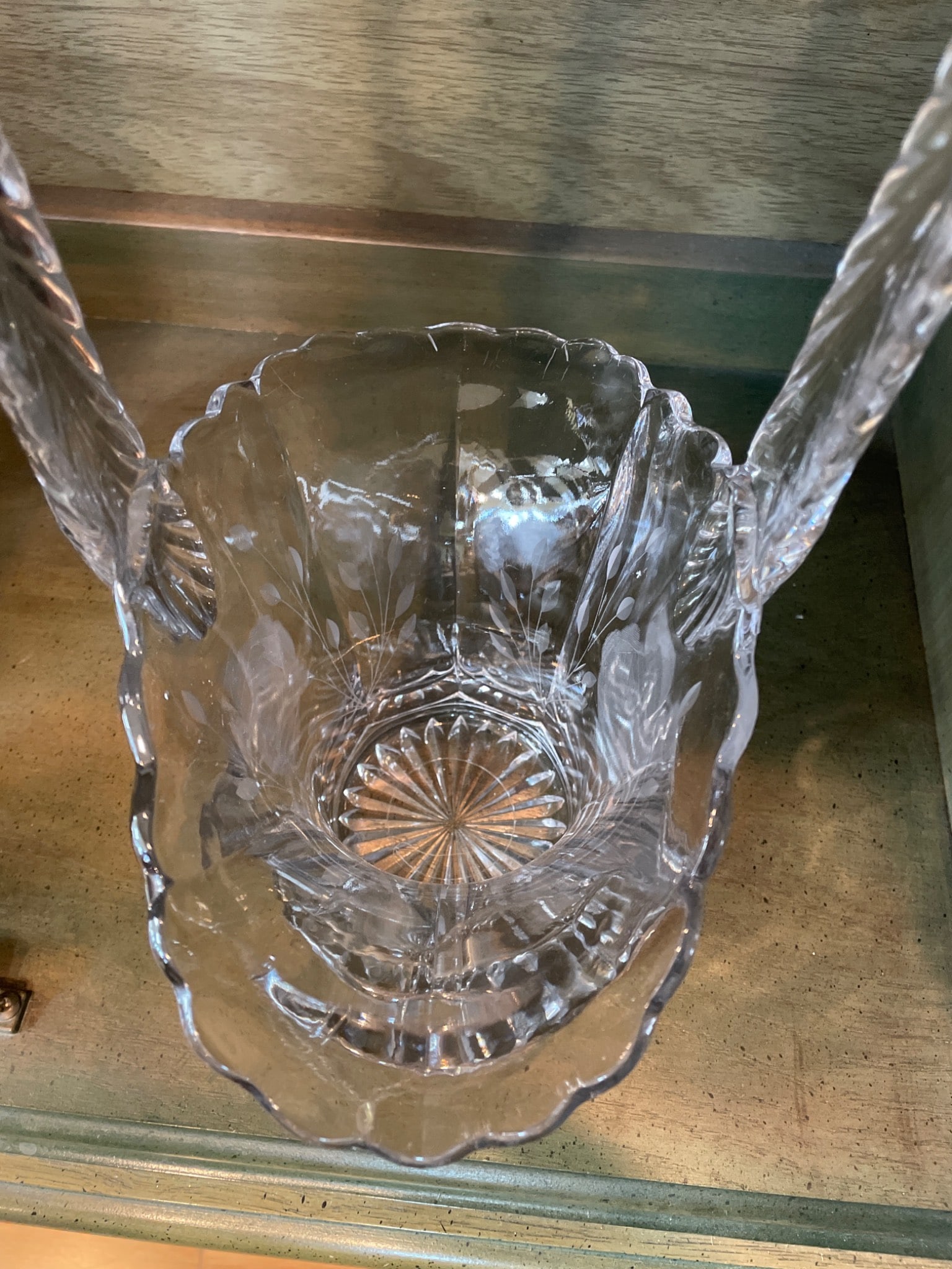 Clear Etched Glass Basket With Handle, Approx. 13 Inches Tall - 4