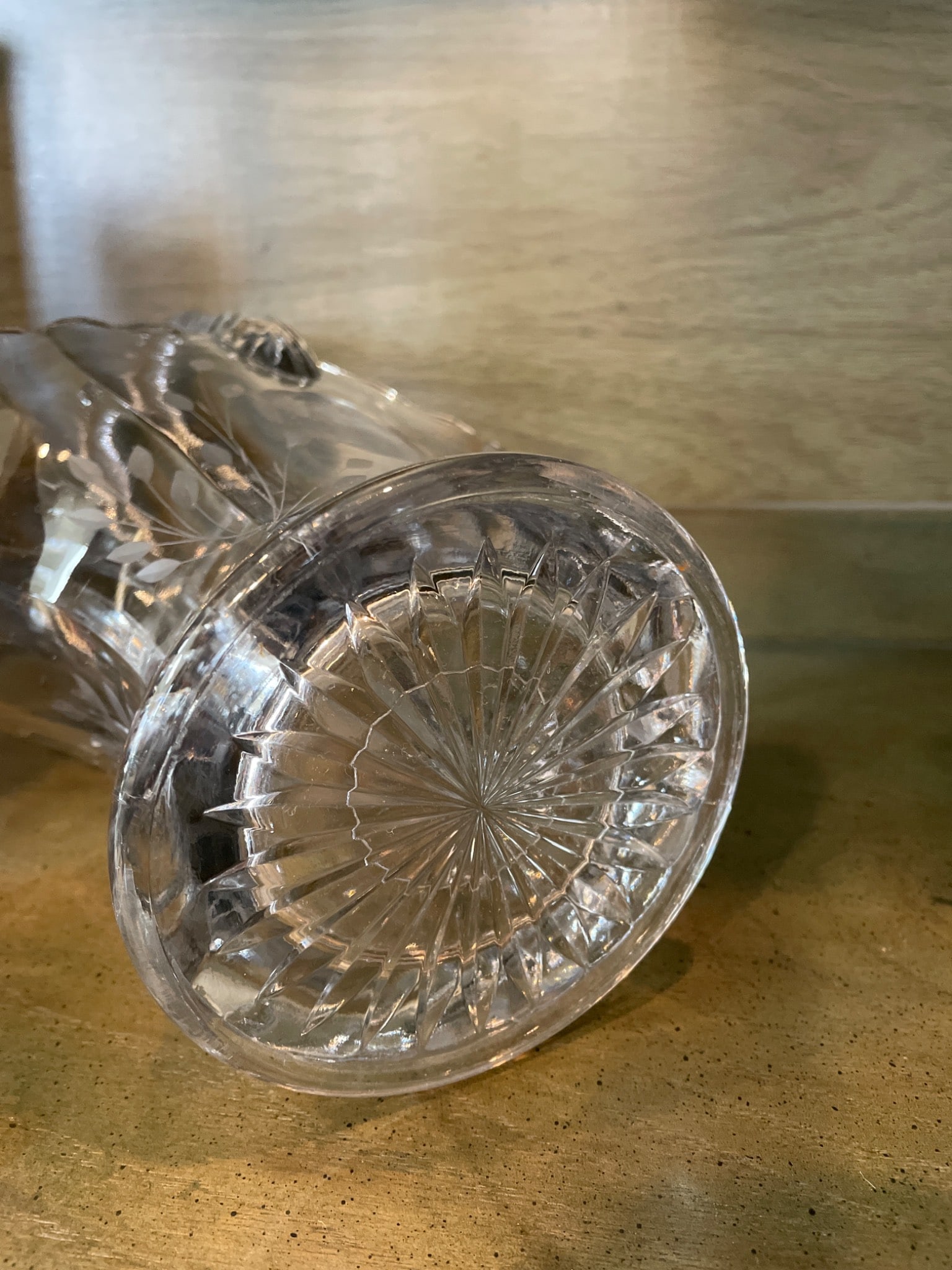 Clear Etched Glass Basket With Handle, Approx. 13 Inches Tall - 5