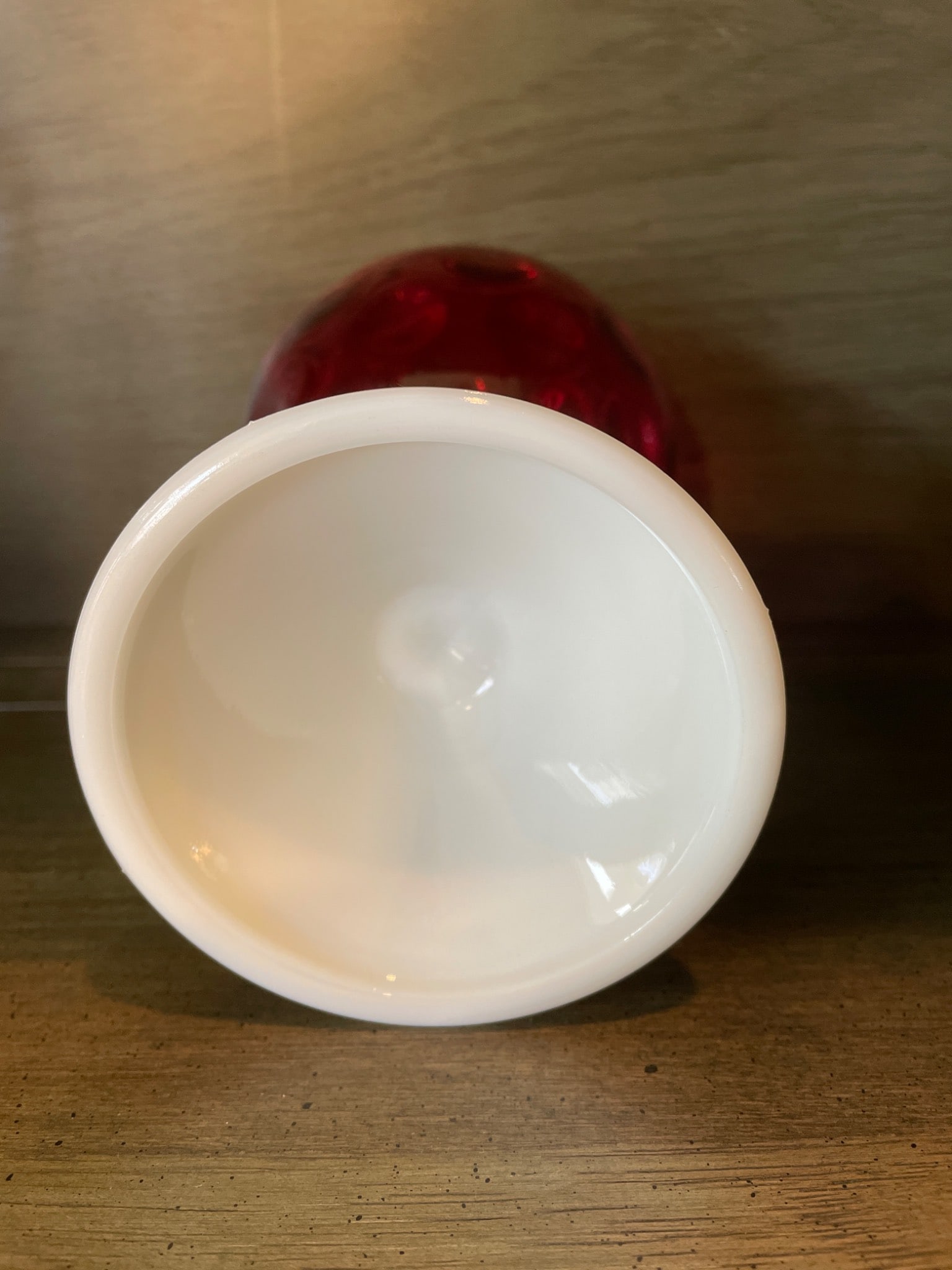 Red Glass Globe with Hobnail Milk Glass Base - 2