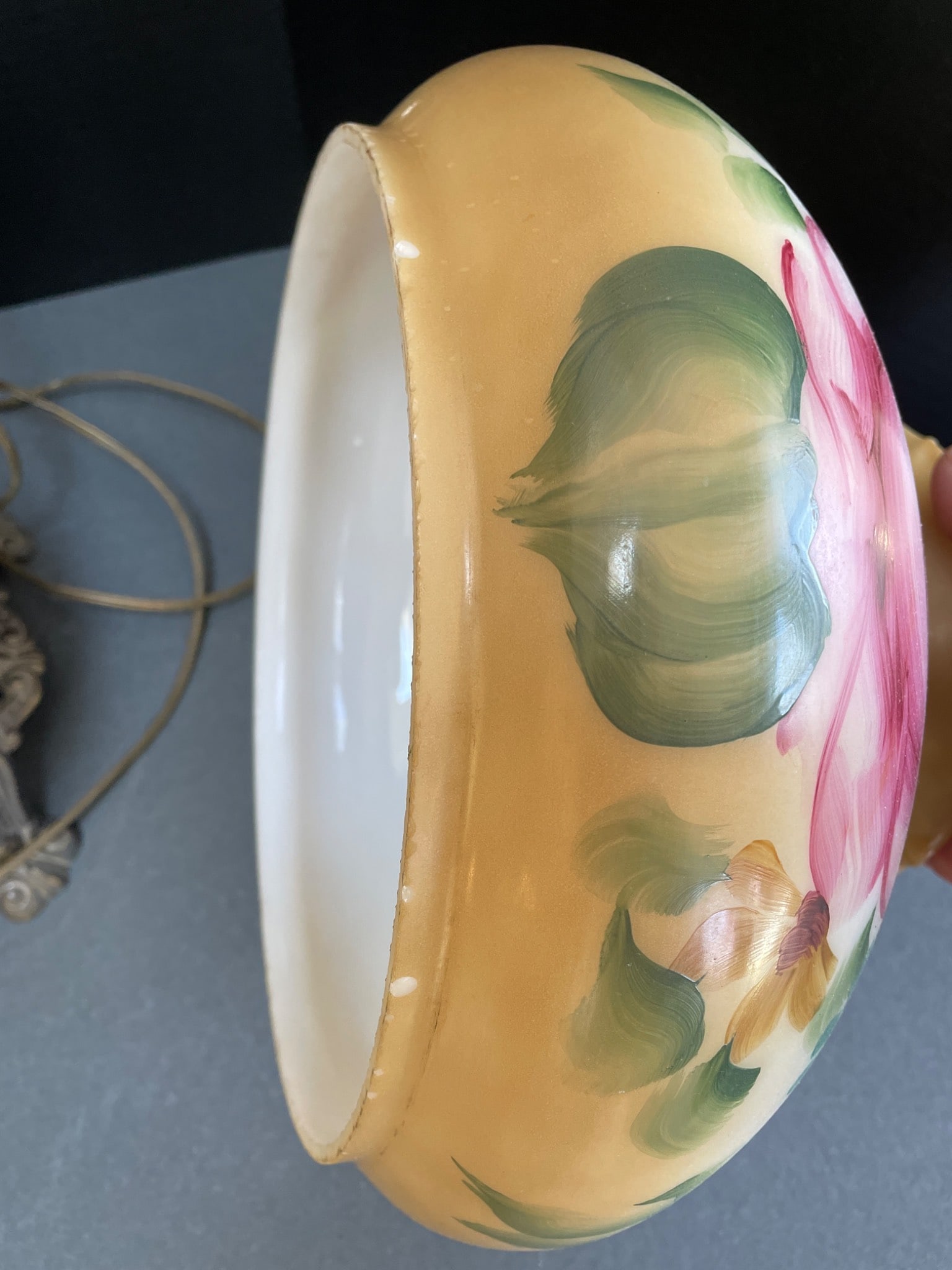 Hand-Painted Milk Glass Hurricane Table Lamp with Floral Design - 5