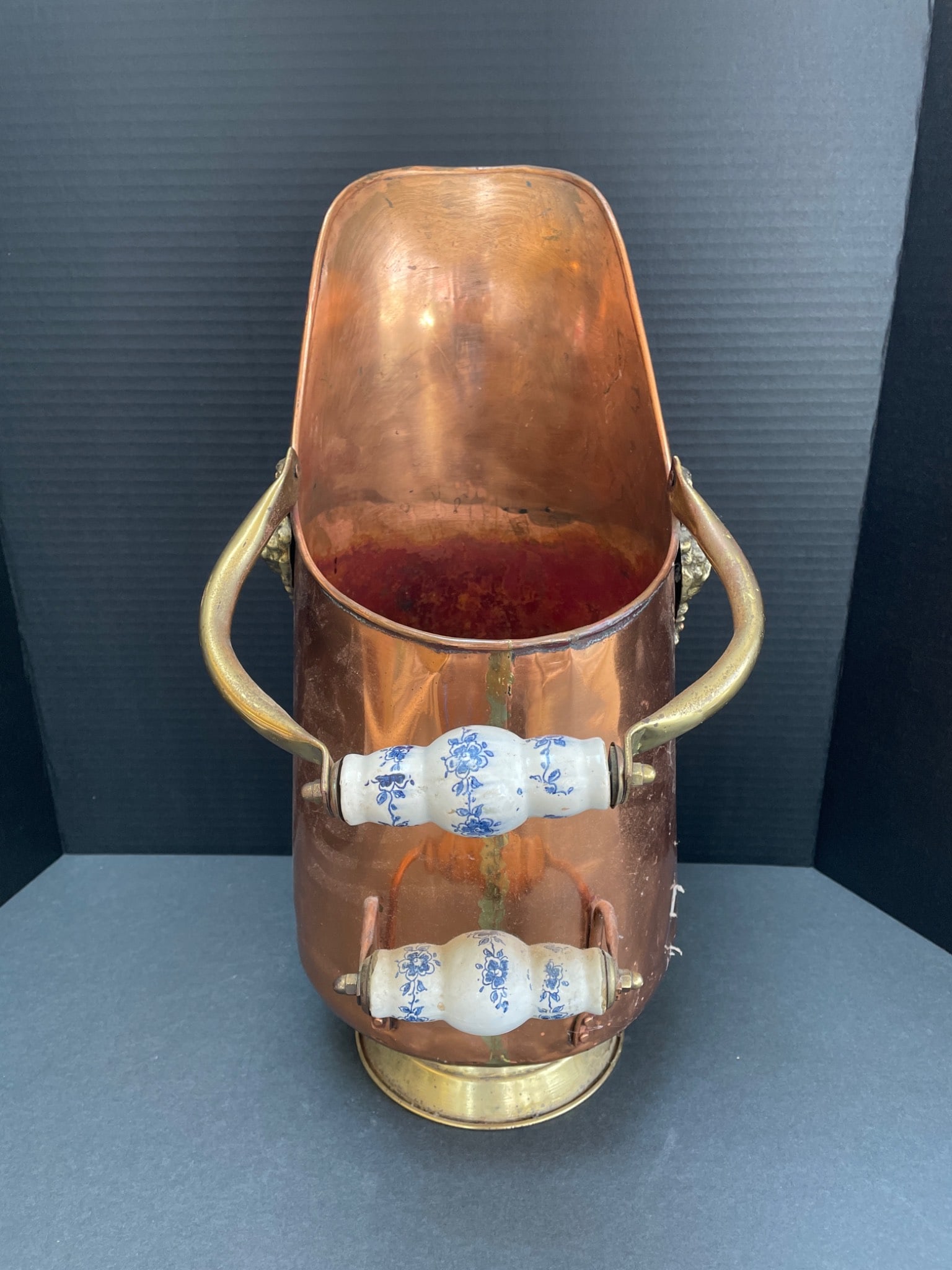 Copper and Brass Pitcher with Porcelain Handles - 2