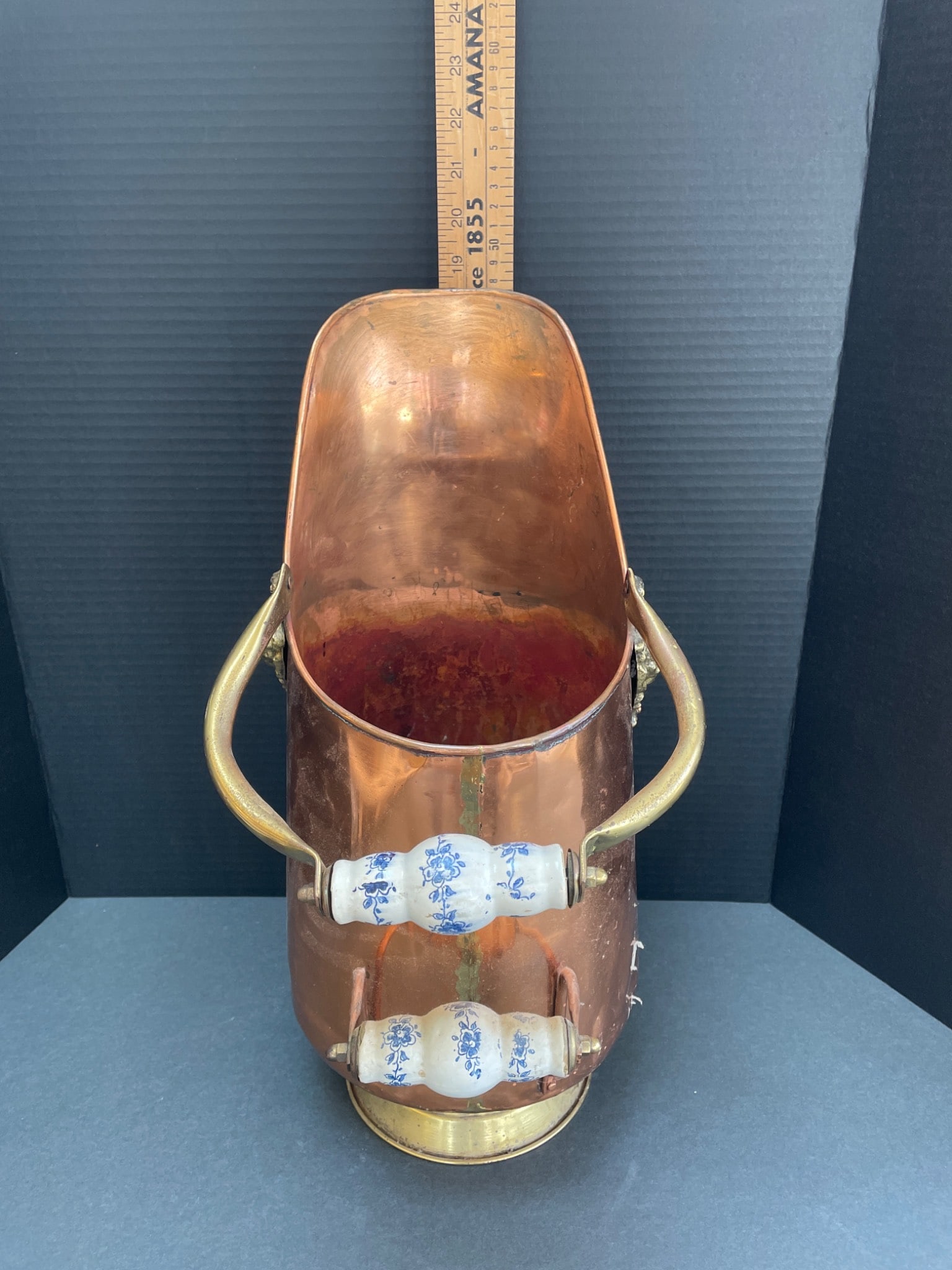 Copper and Brass Pitcher with Porcelain Handles - 3