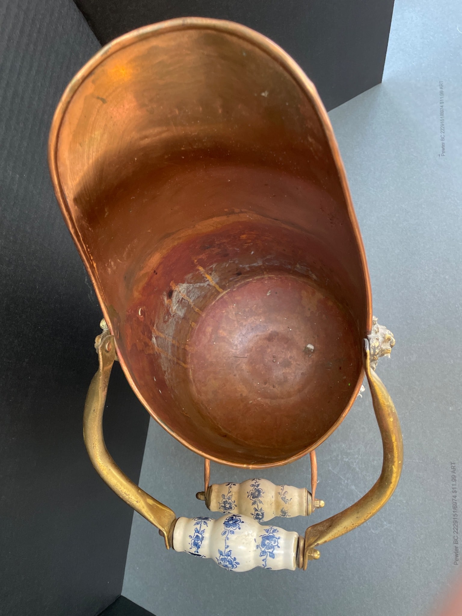 Copper and Brass Pitcher with Porcelain Handles - 5