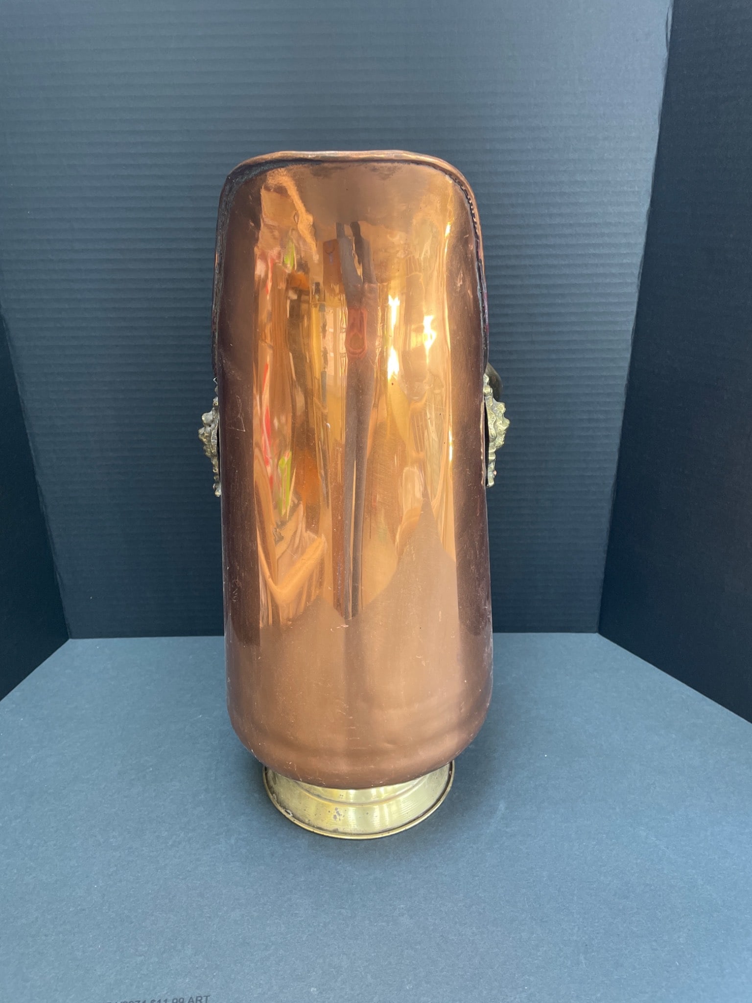 Copper and Brass Pitcher with Porcelain Handles - 6