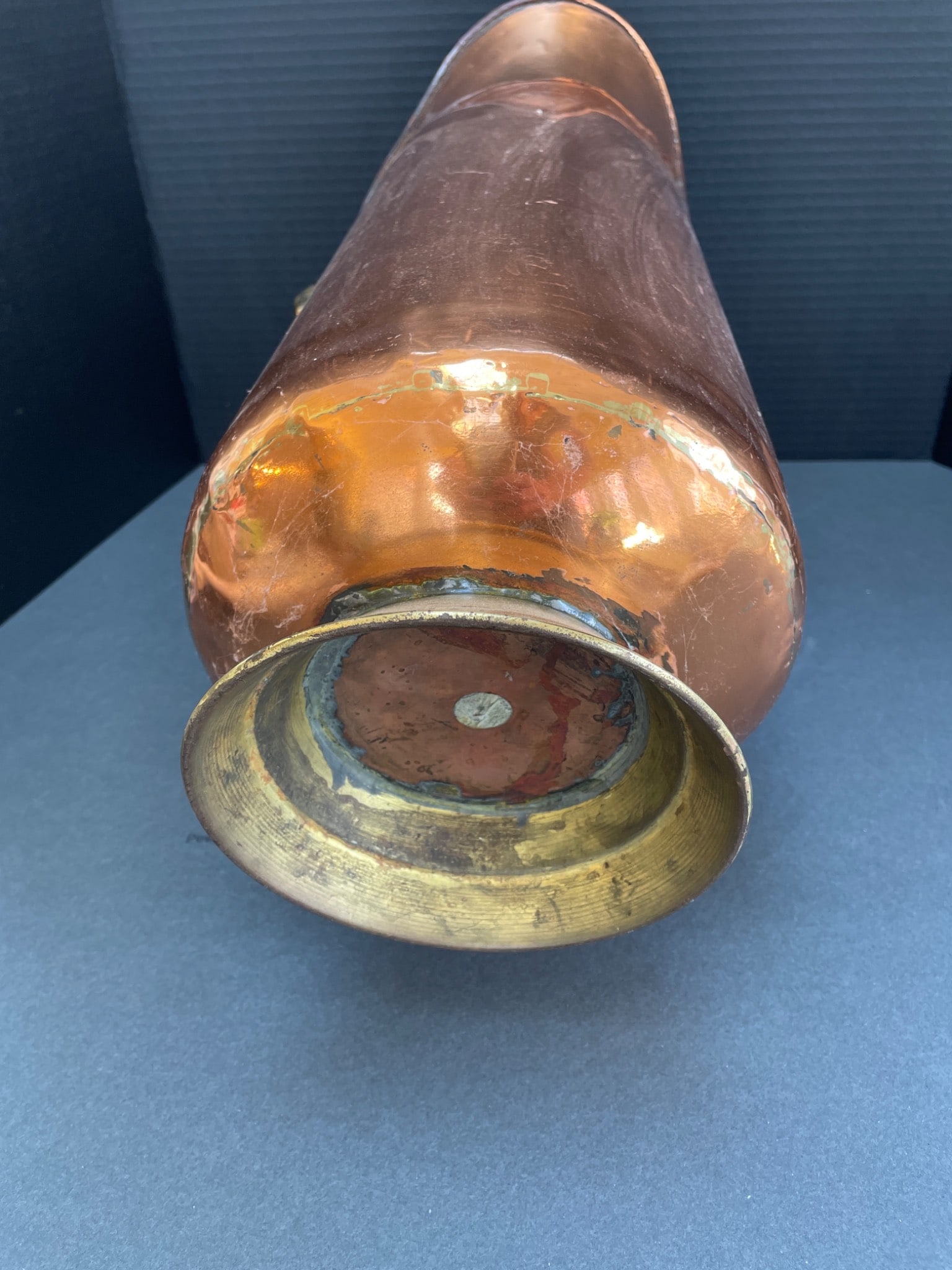 Copper and Brass Pitcher with Porcelain Handles - 7