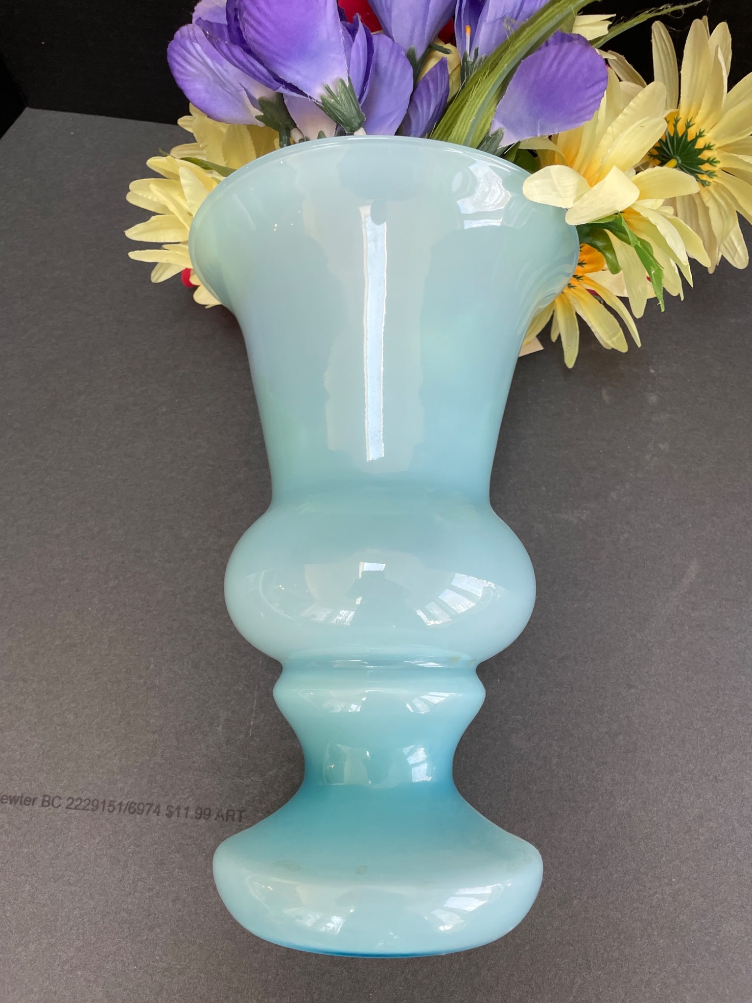 Glass Vase With Faux Flowers, Sky Blue, Approx. 10 Inches Tall - 2
