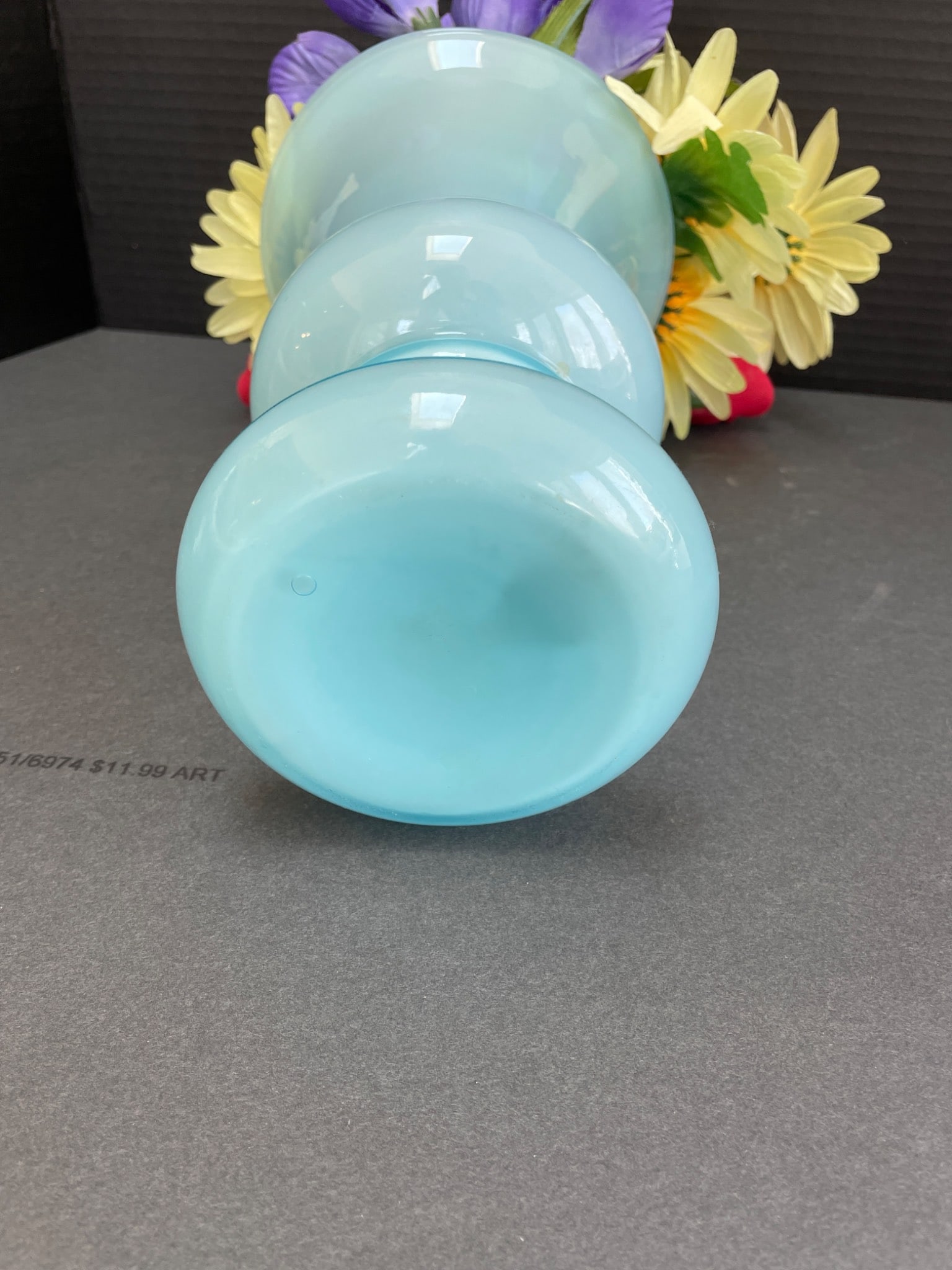 Glass Vase With Faux Flowers, Sky Blue, Approx. 10 Inches Tall - 3