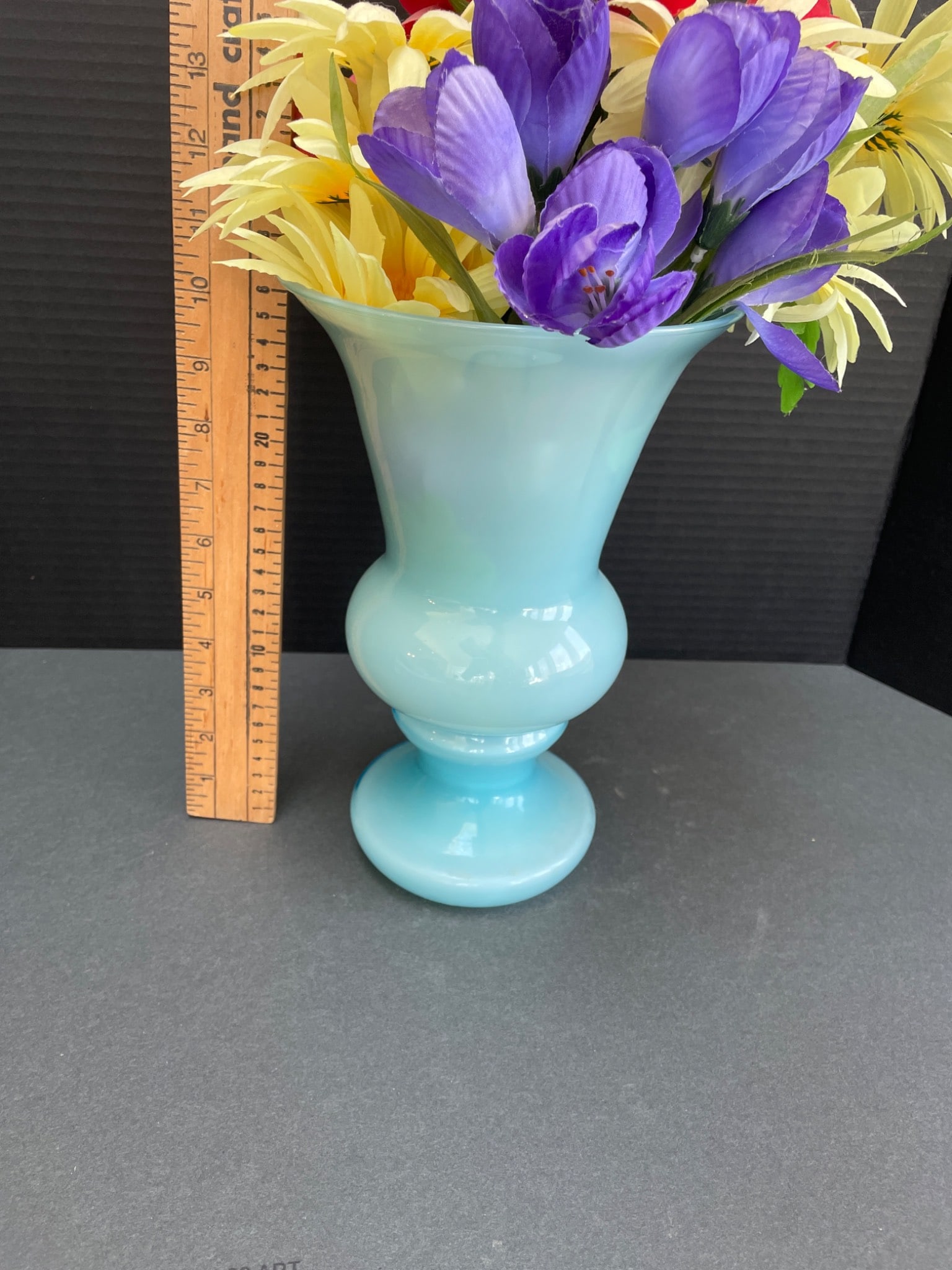 Glass Vase With Faux Flowers, Sky Blue, Approx. 10 Inches Tall - 4