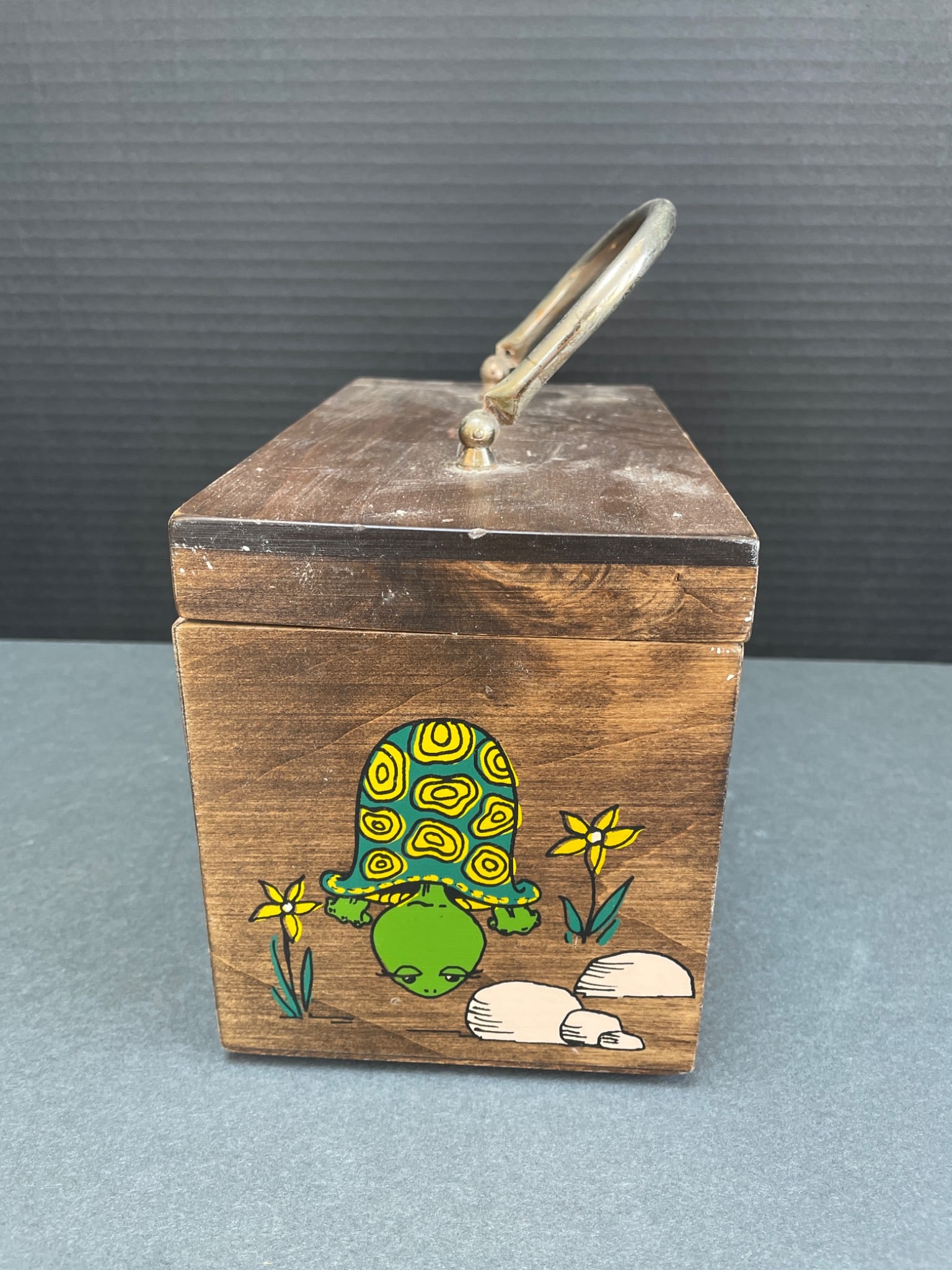 Wooden Box with Hand-Painted Turtles and Red Fabric Lining - 2