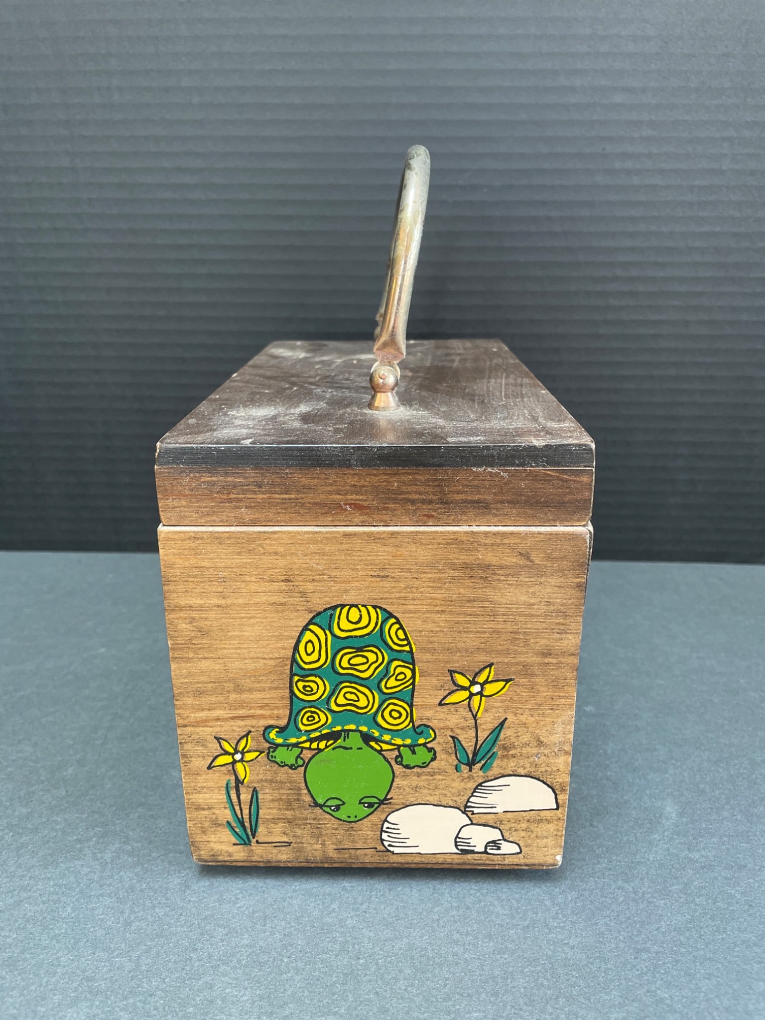 Wooden Box with Hand-Painted Turtles and Red Fabric Lining - 4