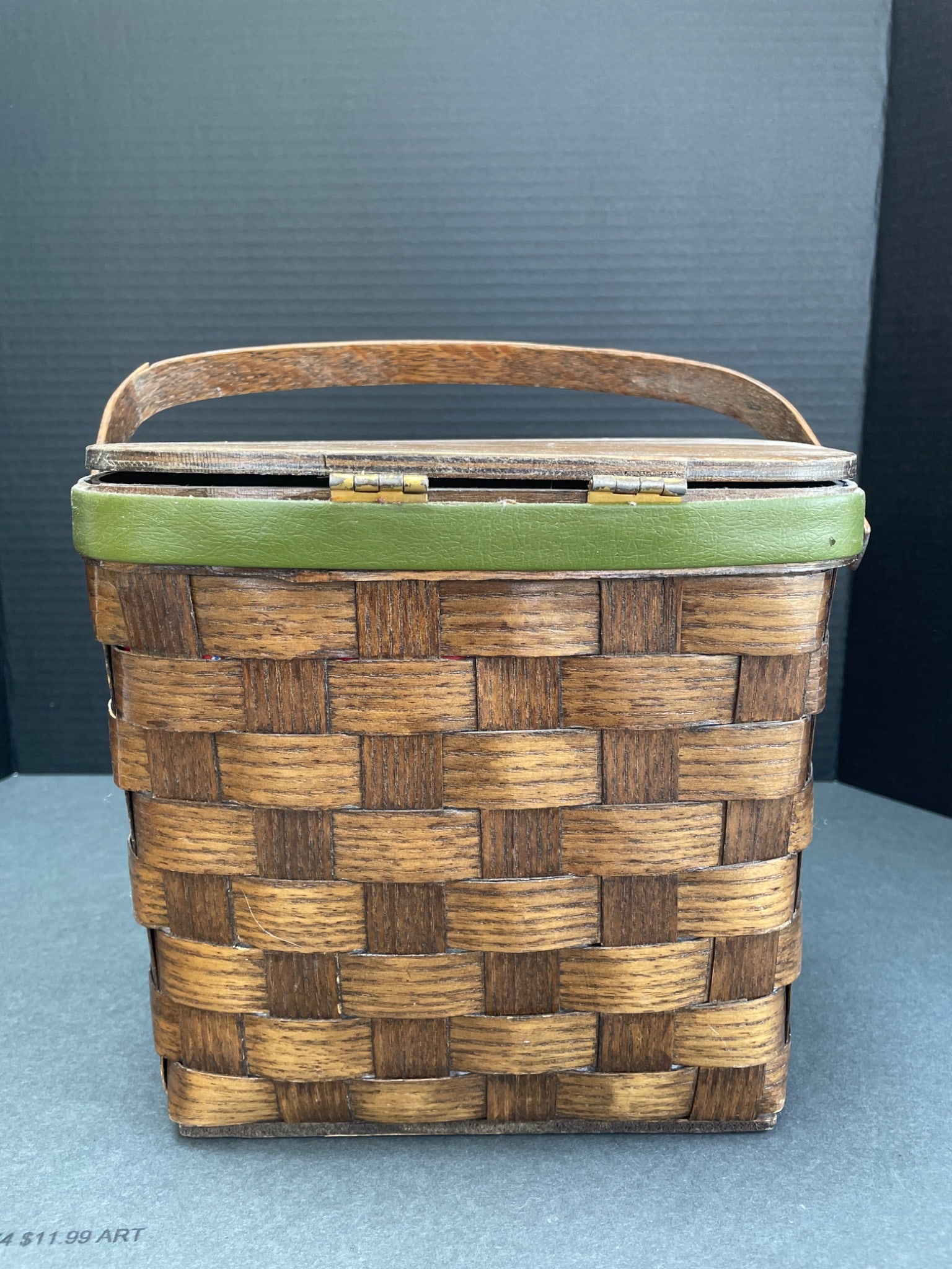 Rectangular Wooden Basket With Hinged Lid and Painted House Design - 3
