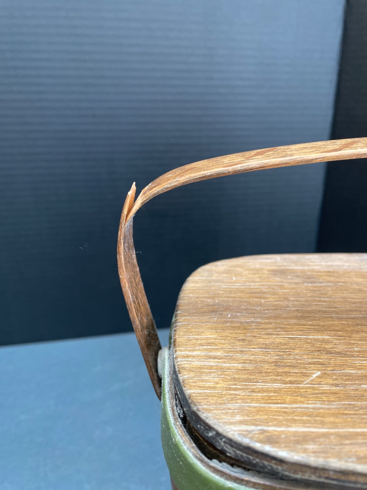 Rectangular Wooden Basket With Hinged Lid and Painted House Design - 5