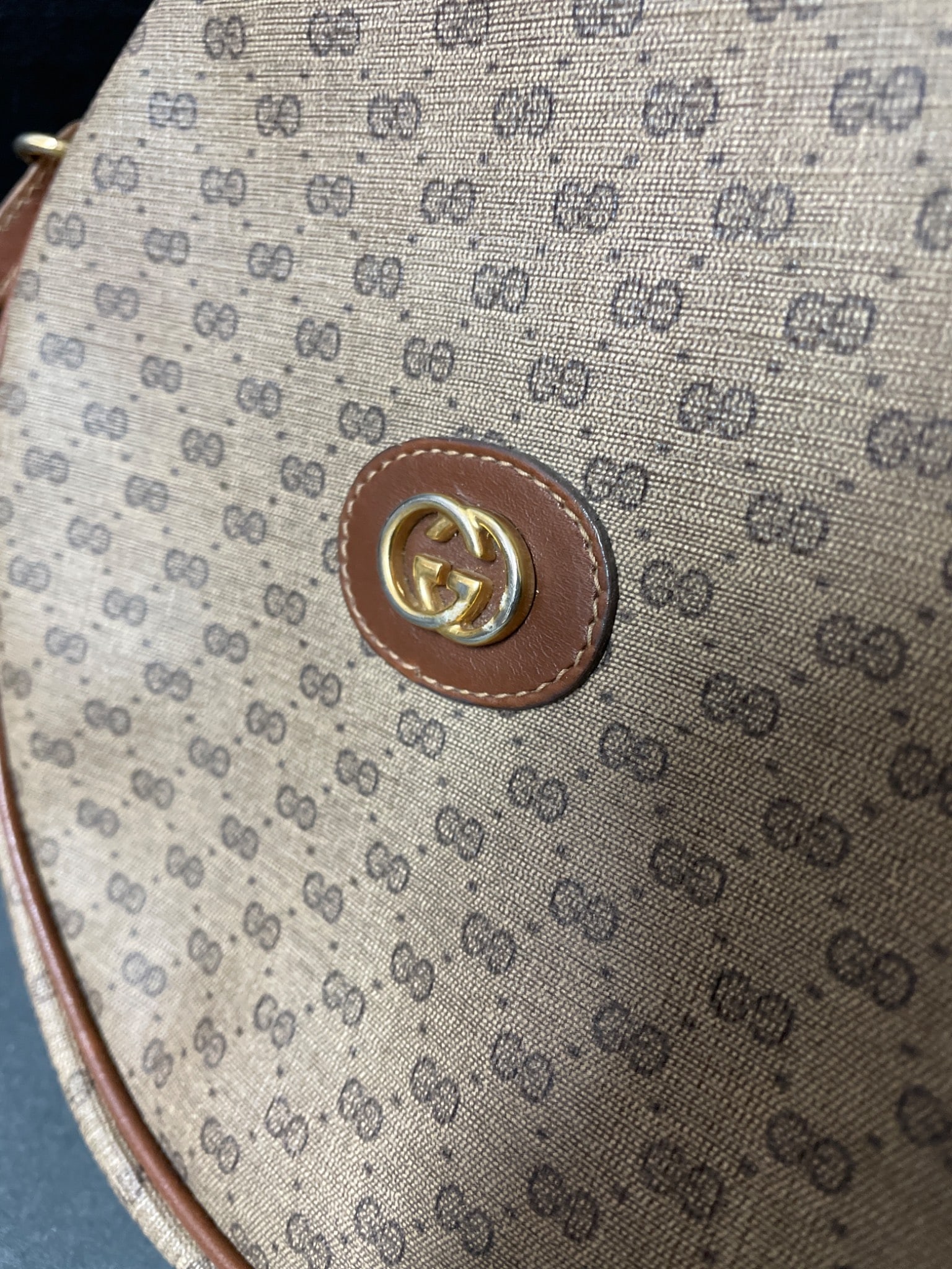 Round Crossbody Bag With Monogram Details and Leather Trim - 2