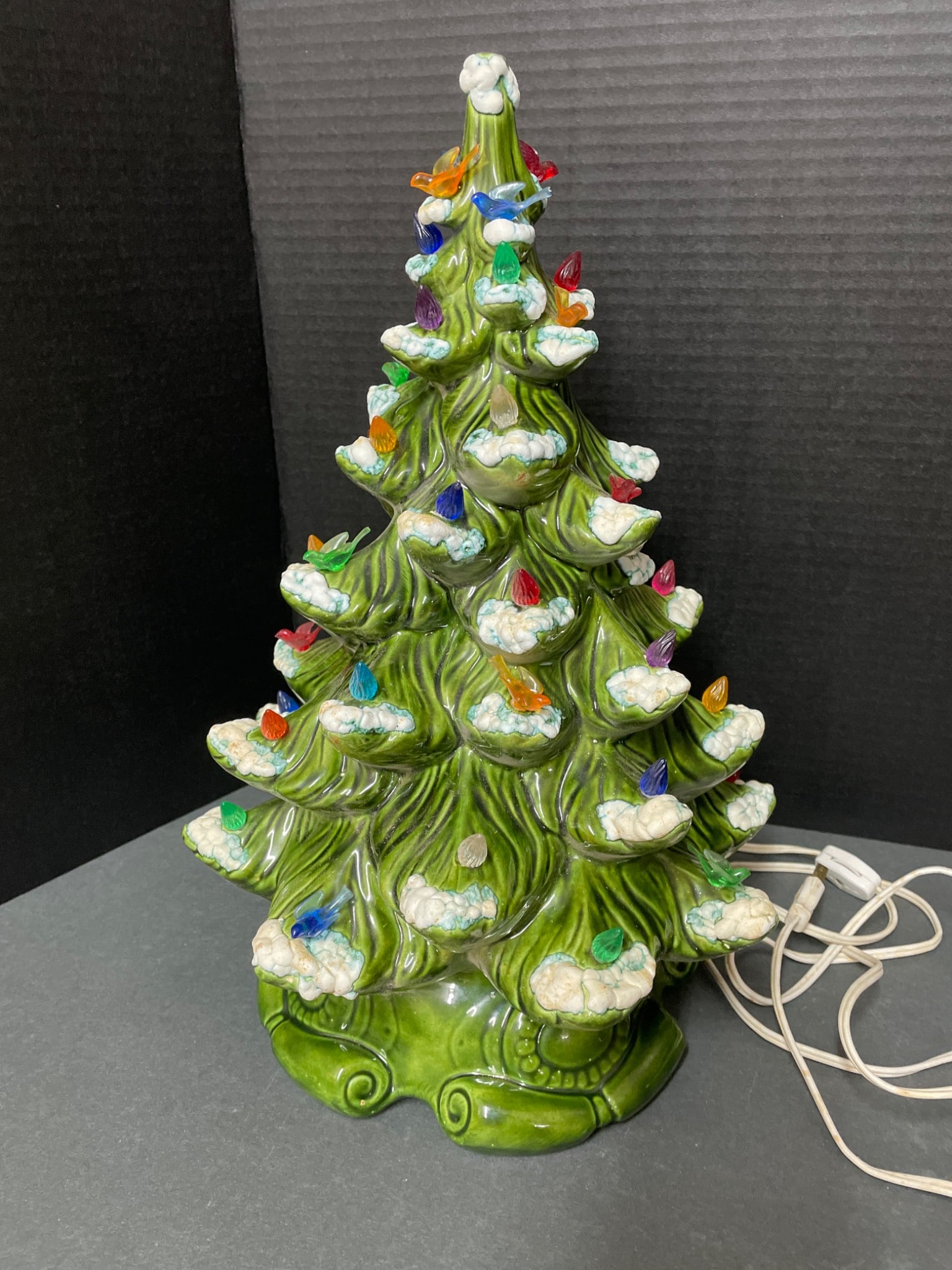 16-Inch Tall Ceramic Christmas Tree With Multicolored Bulbs and Base - 2