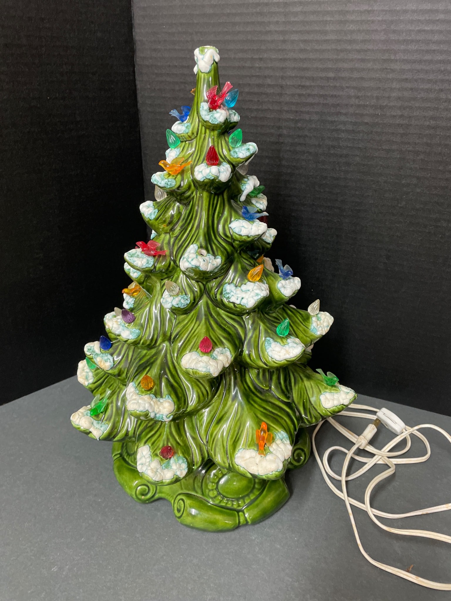 16-Inch Tall Ceramic Christmas Tree With Multicolored Bulbs and Base - 3