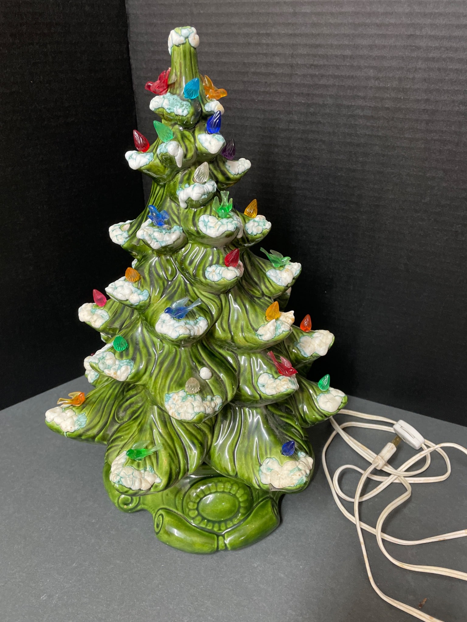 16-Inch Tall Ceramic Christmas Tree With Multicolored Bulbs and Base - 4