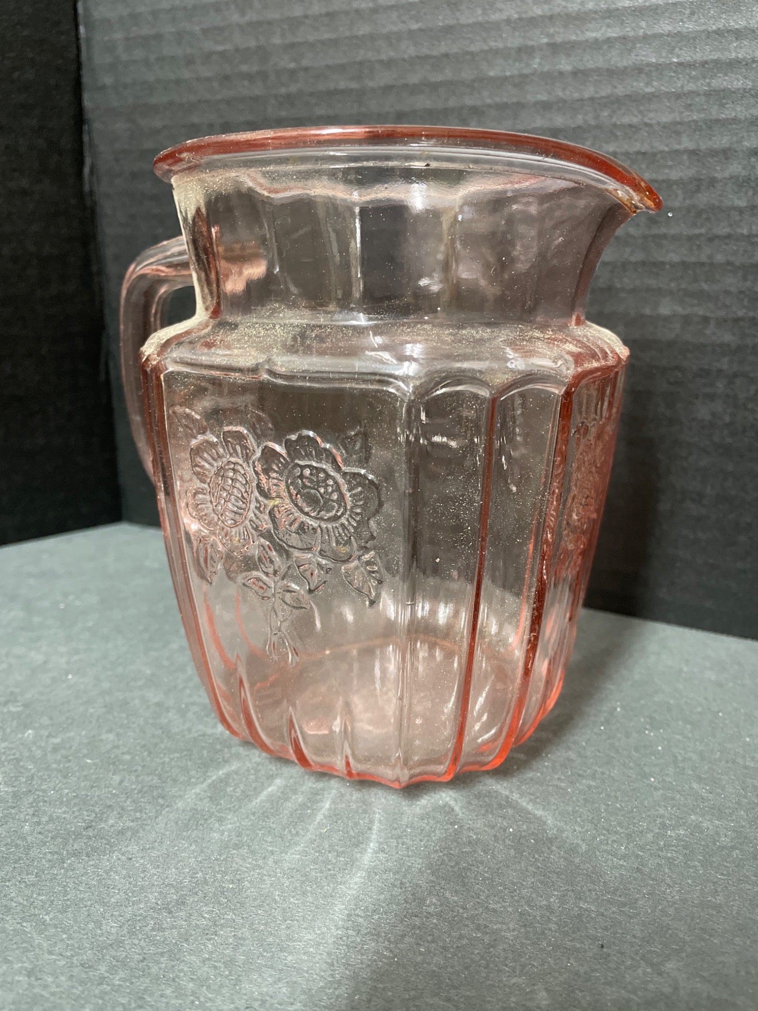 Pink Depression Glass Pitcher and Set of 5 Sherbet Glasses - 5