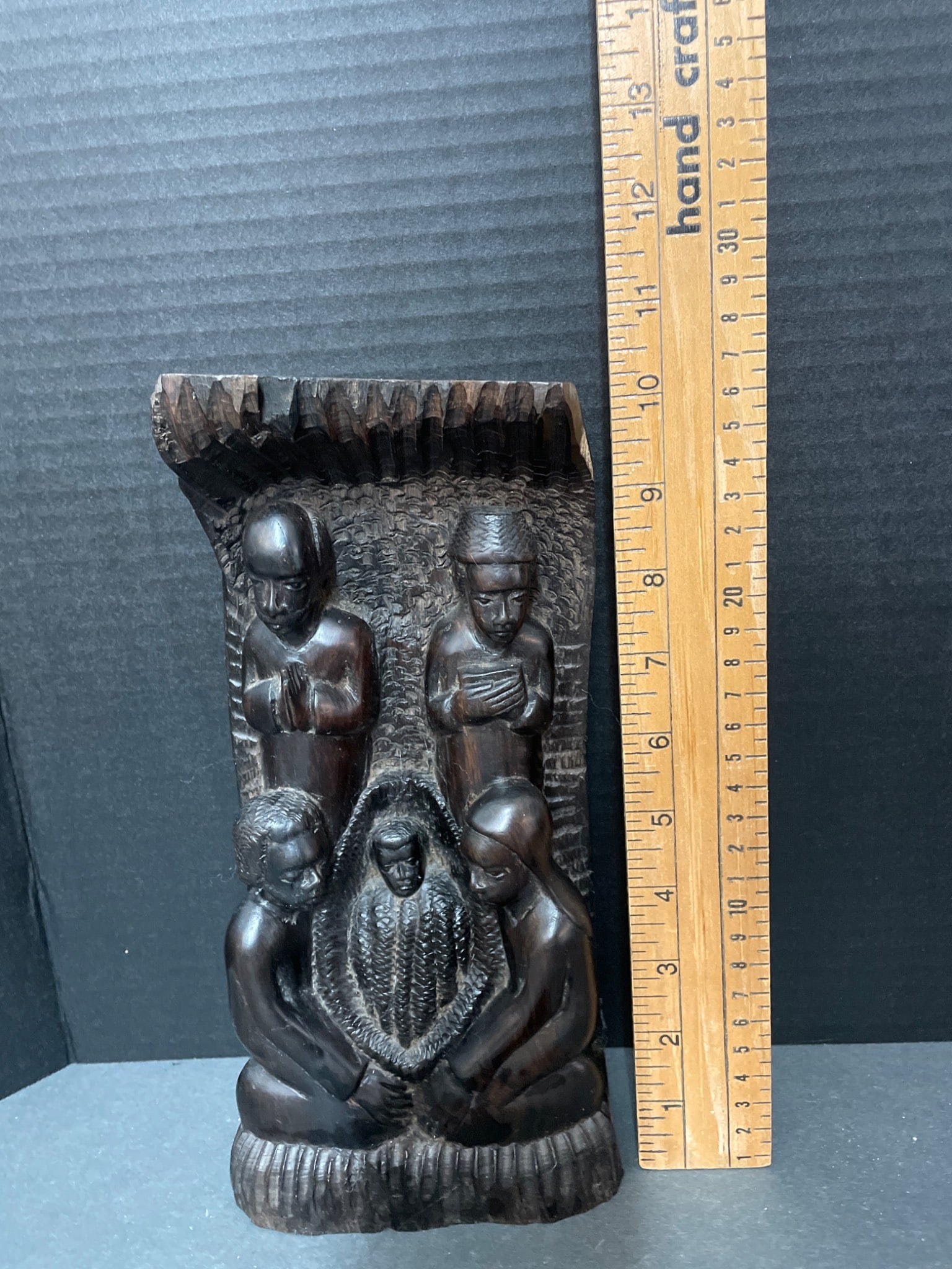 Hand-Carved Wooden Figurine Depicting Group Scene, 12 Inches Tall - 2