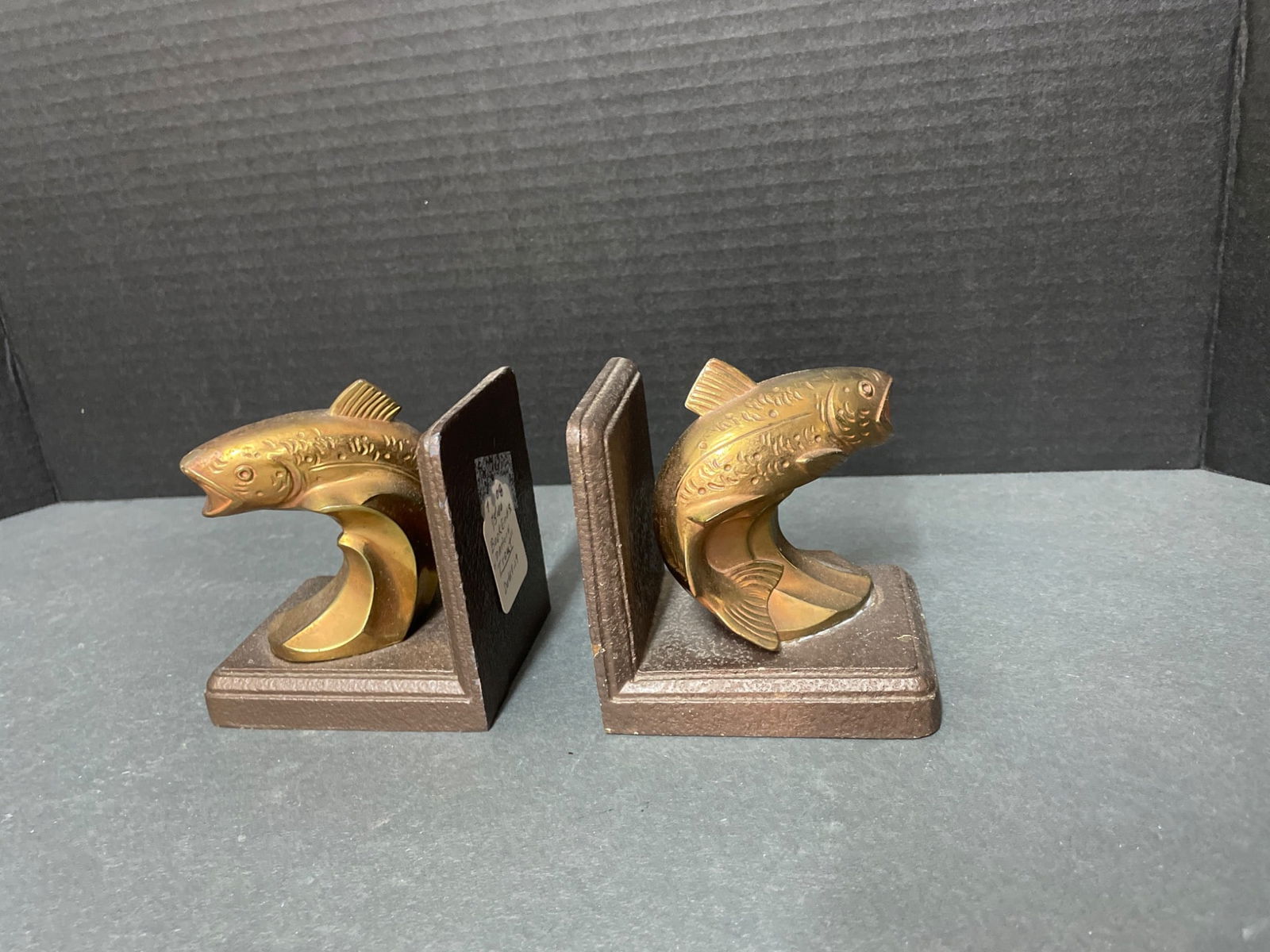 Brass Fish Bookends with Brown Bases - 2
