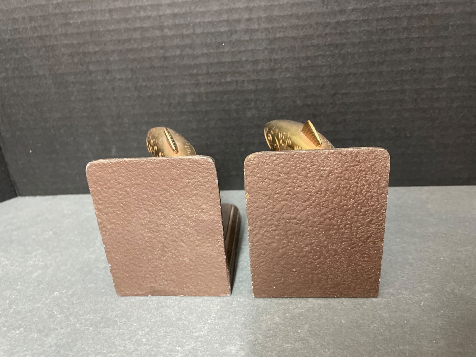 Brass Fish Bookends with Brown Bases - 4