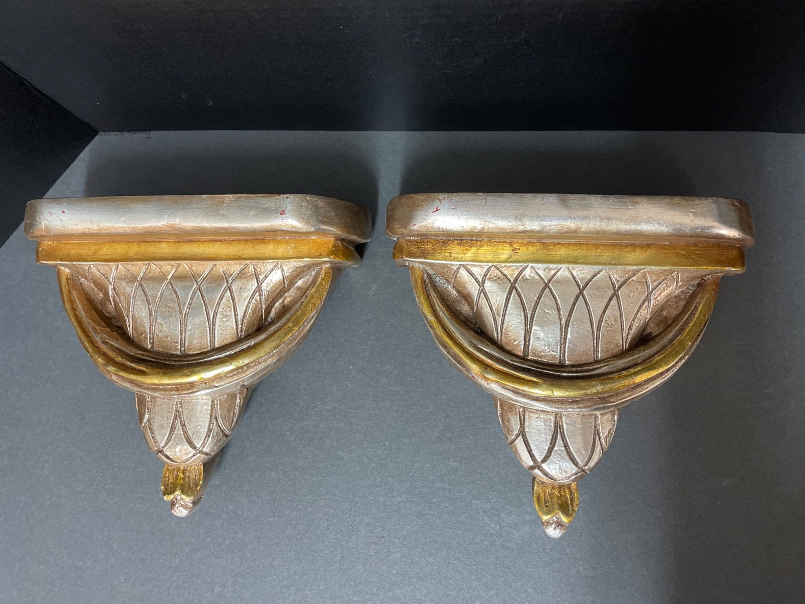 Wall-Mounted Wooden Sculptural Brackets with Gilded Finish - 2