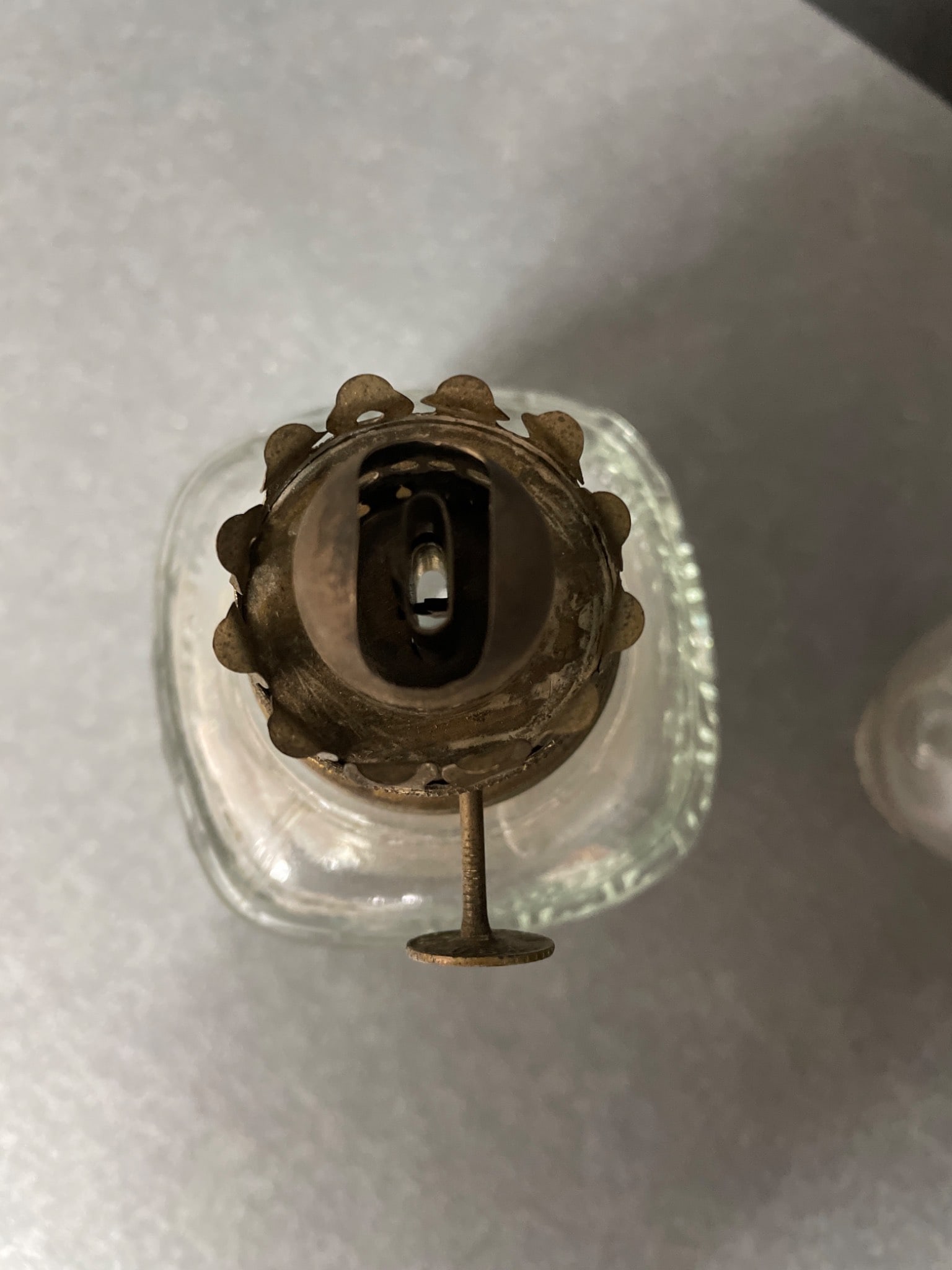 Glass Oil Lamp with Brass Burner and Glass Chimney - 3