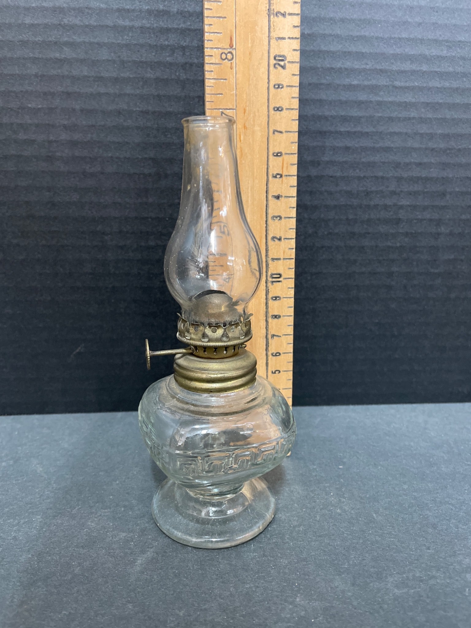Glass Oil Lamp with Brass Burner and Glass Chimney - 5