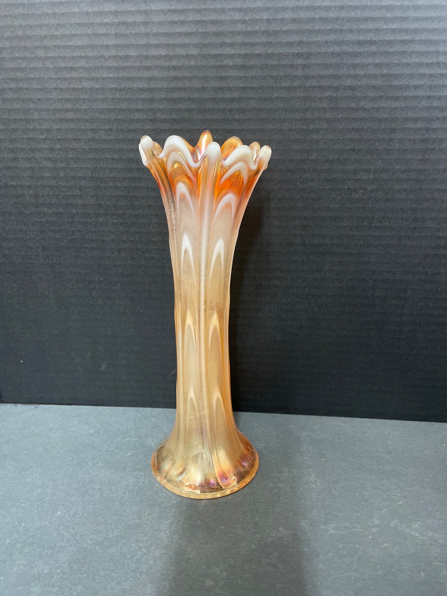 Pressed Glass Vase With Iridescent Finish, 10 Inches Tall - 2