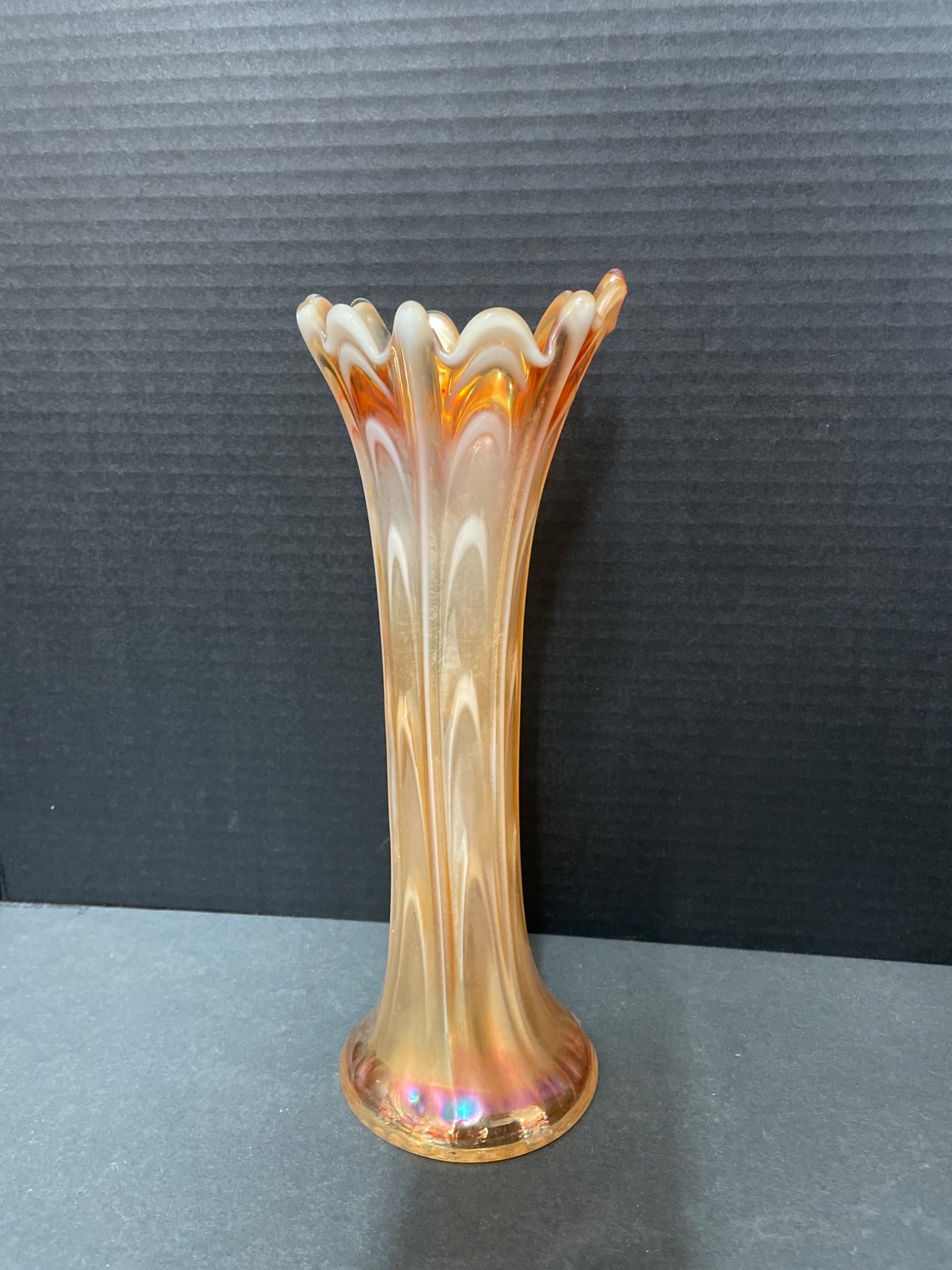 Pressed Glass Vase With Iridescent Finish, 10 Inches Tall - 3