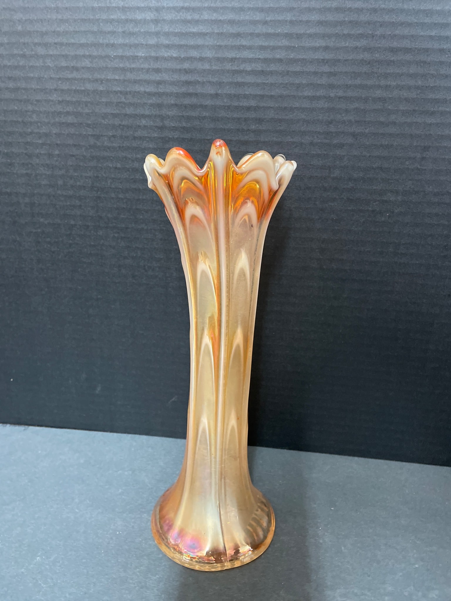 Pressed Glass Vase With Iridescent Finish, 10 Inches Tall - 4
