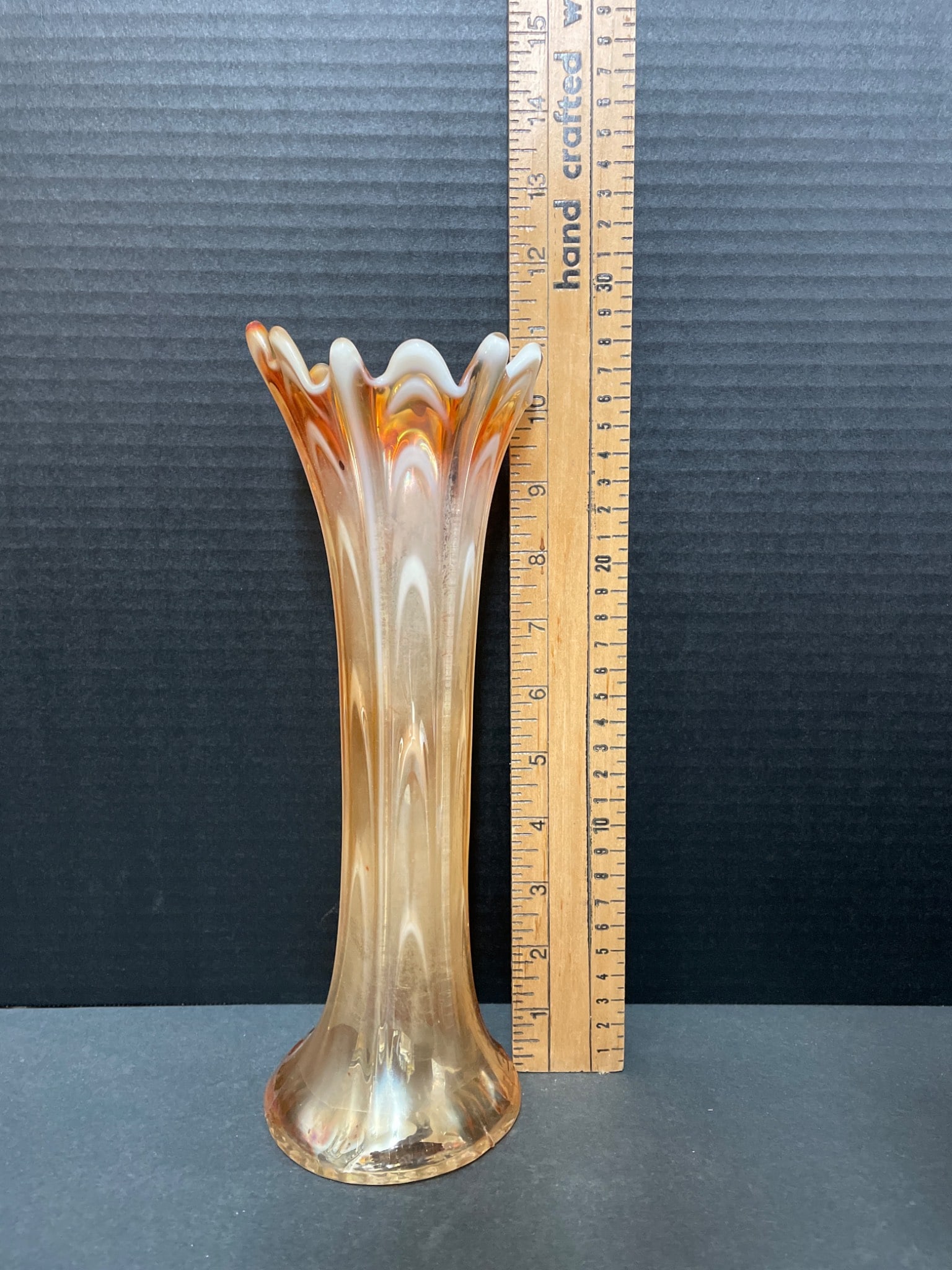 Pressed Glass Vase With Iridescent Finish, 10 Inches Tall - 7