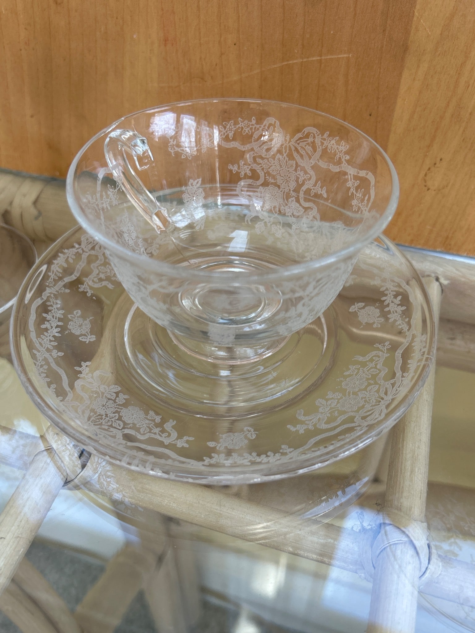 Etched Crystal Glassware Incl. Stemmed Glasses and Cup with Saucer - 2