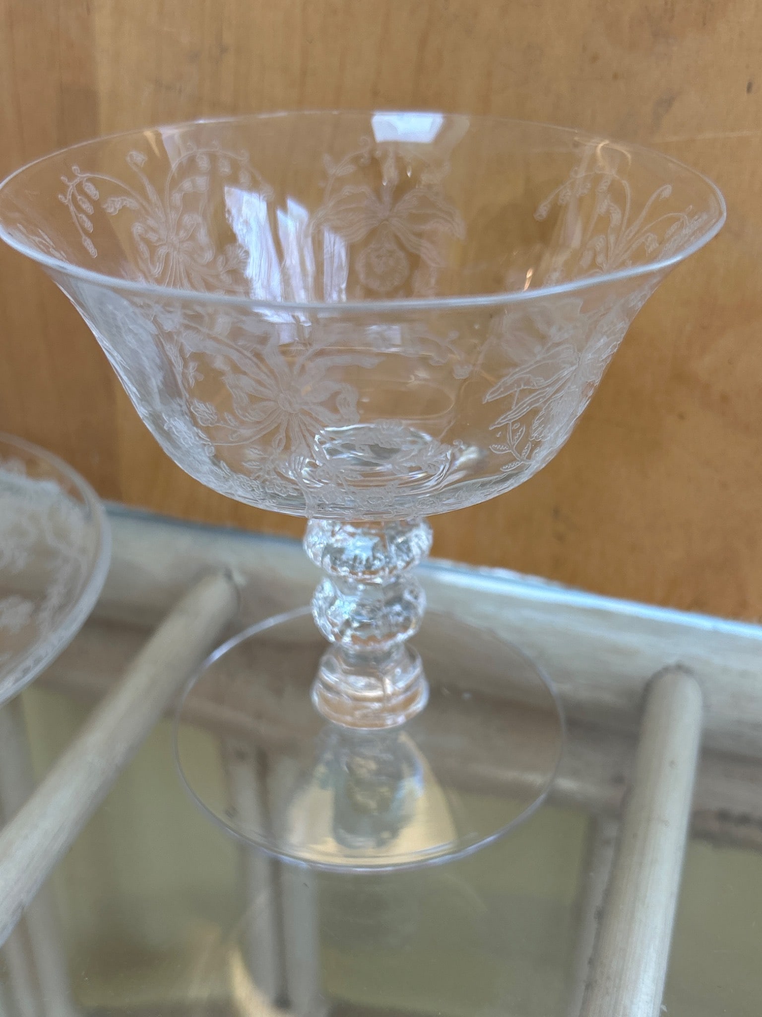 Etched Crystal Glassware Incl. Stemmed Glasses and Cup with Saucer - 3