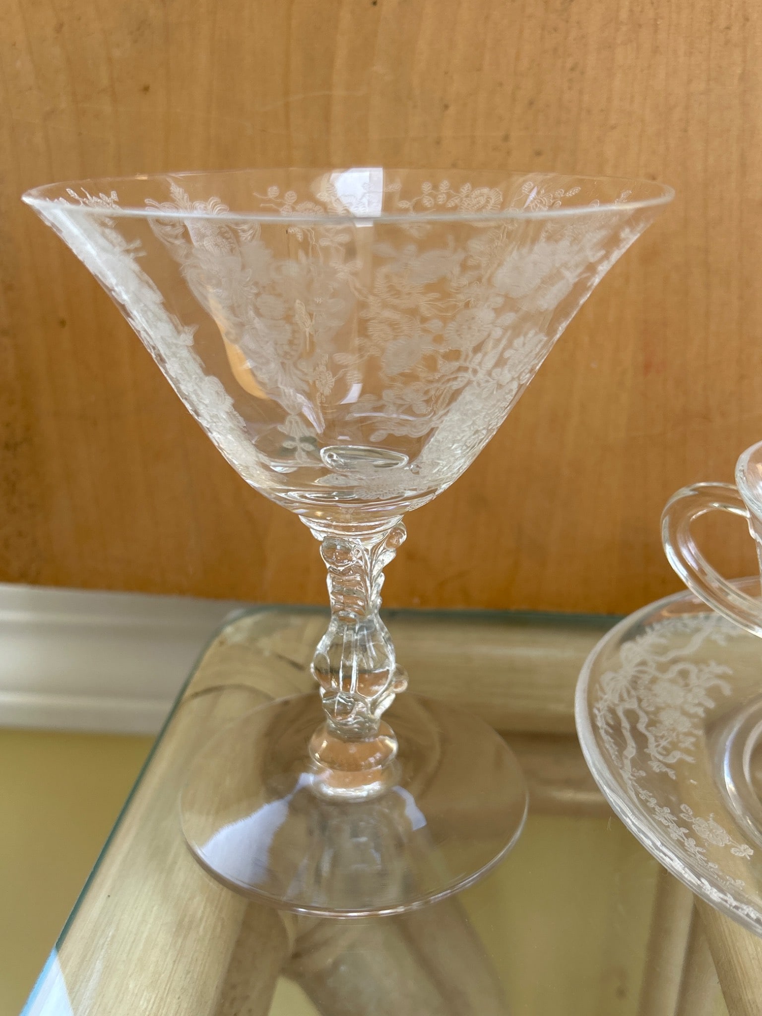 Etched Crystal Glassware Incl. Stemmed Glasses and Cup with Saucer - 4