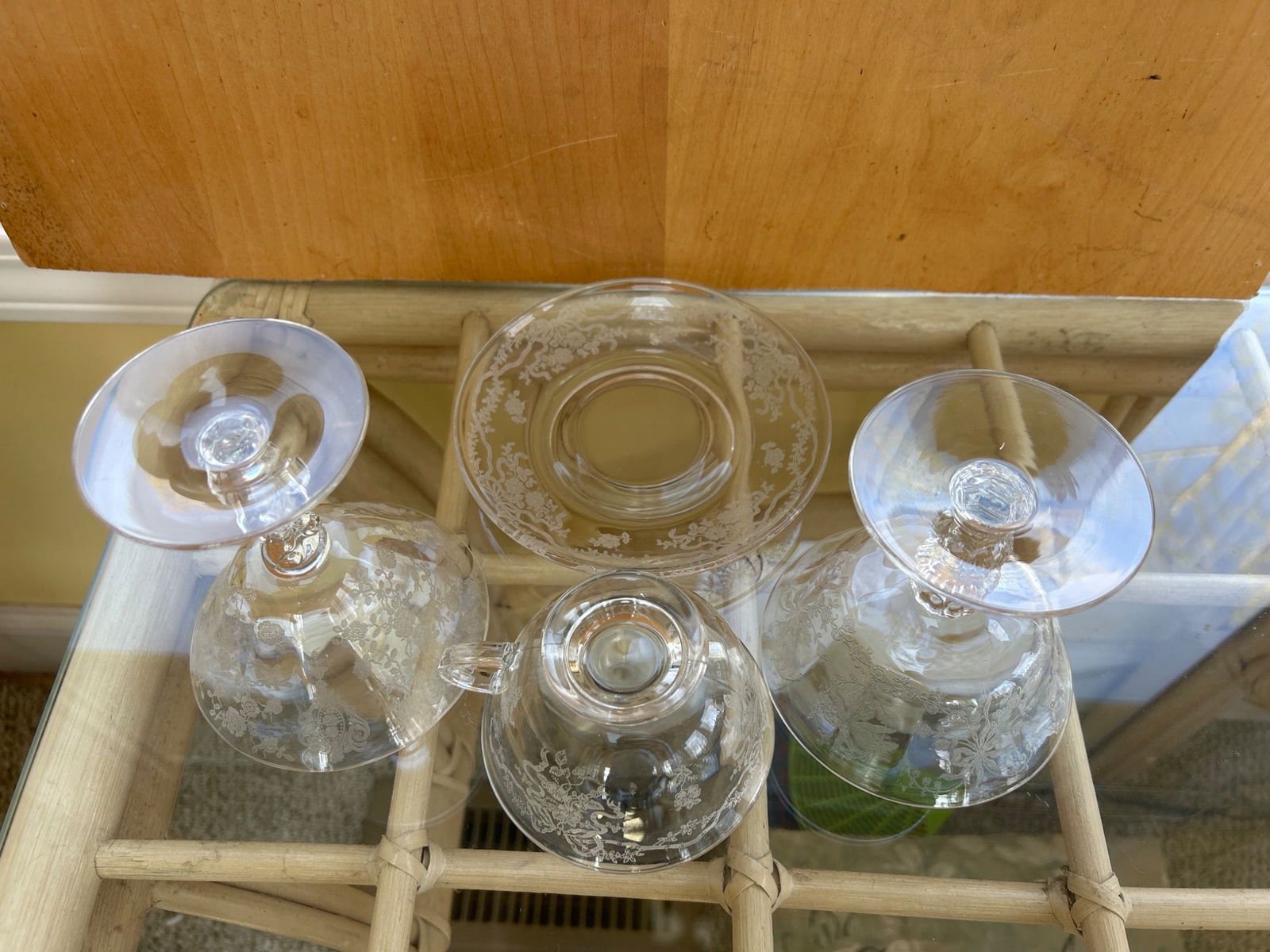 Etched Crystal Glassware Incl. Stemmed Glasses and Cup with Saucer - 5