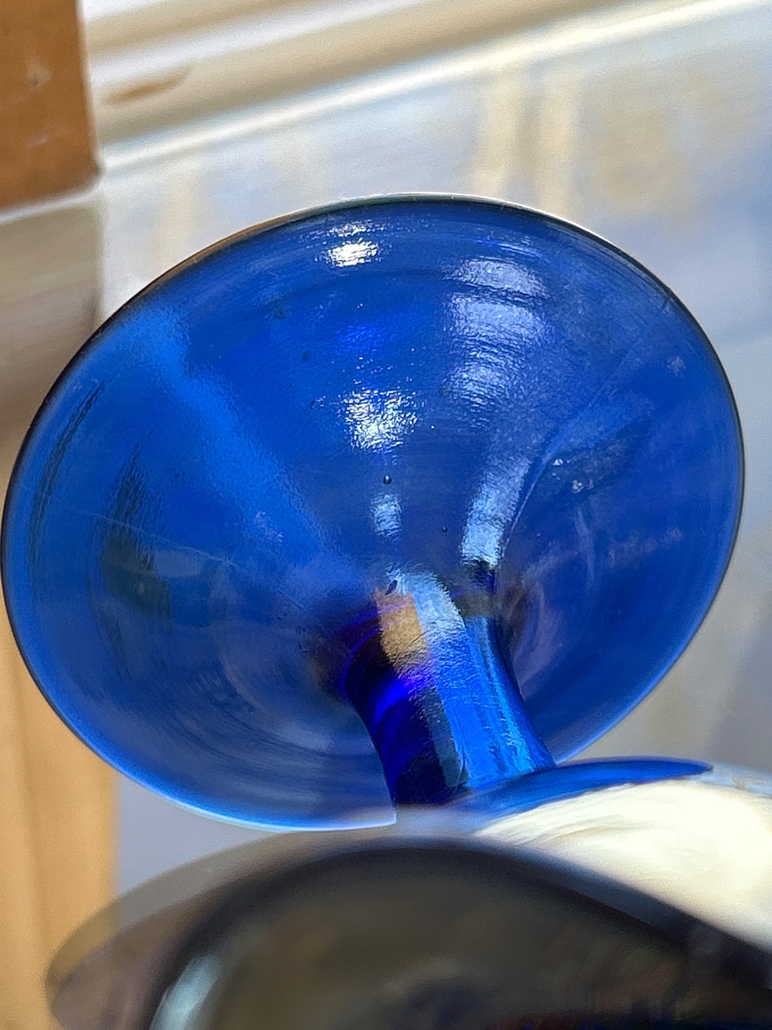 Blue Carnival Glass Compote with Ruffled Edge and Floral Design - 5