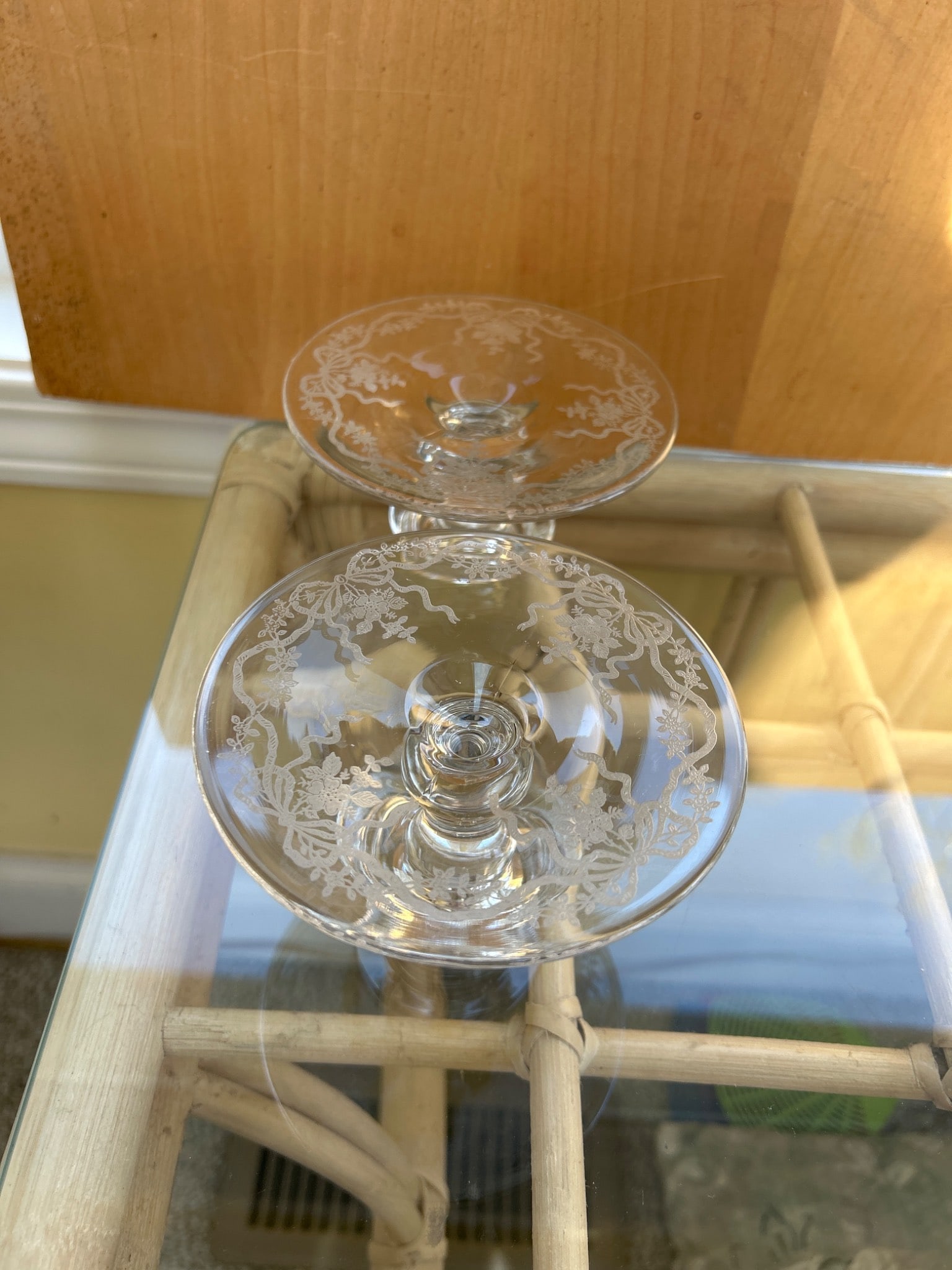 Clear Glass Etched Candle Holders with Floral Design - 4