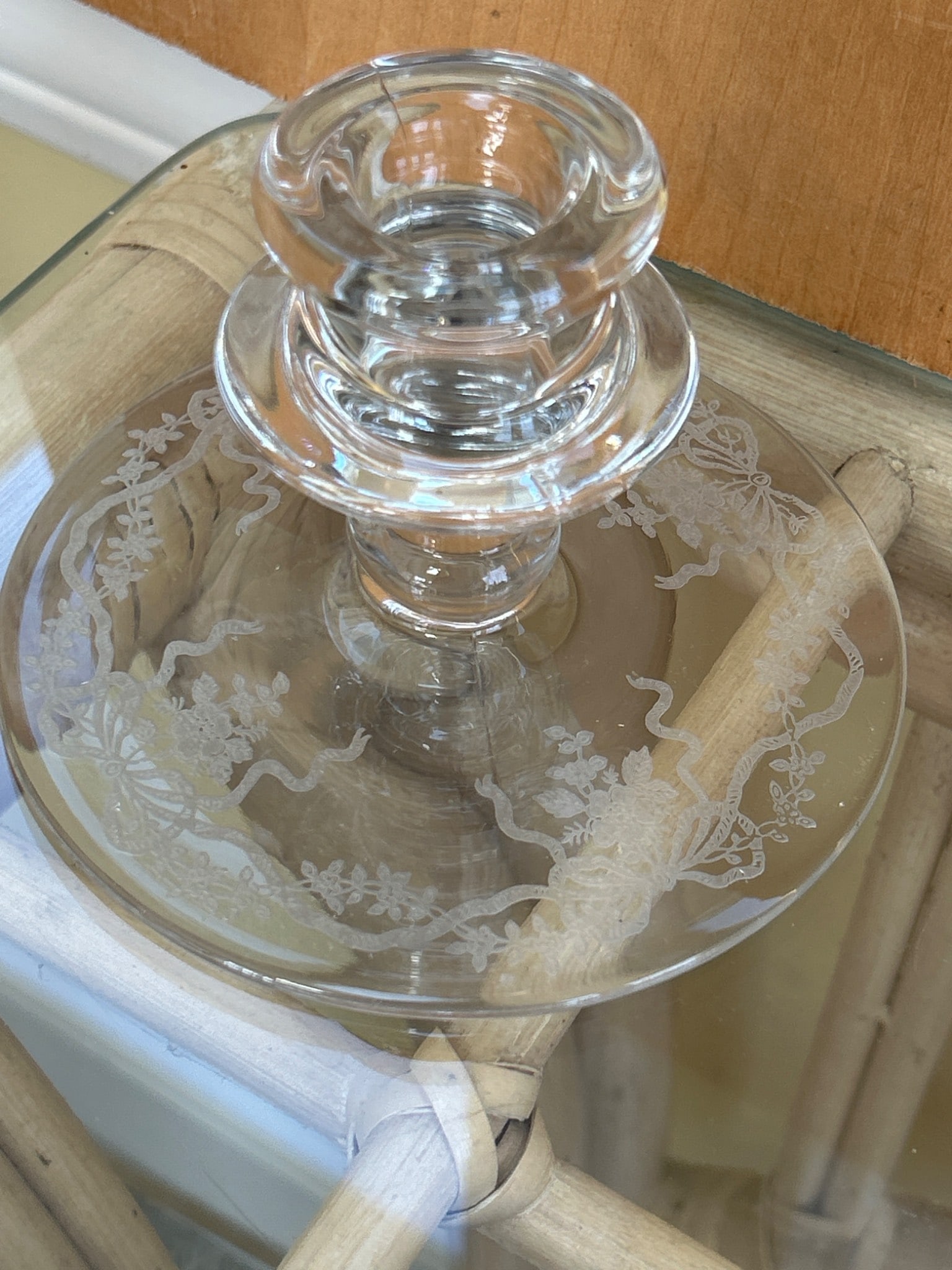 Clear Glass Etched Candle Holders with Floral Design - 5