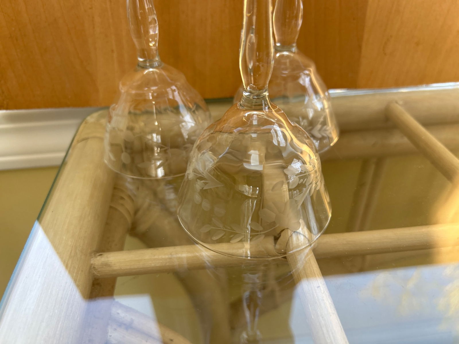 Three Clear Etched Glass Stemware with Floral Design - 5