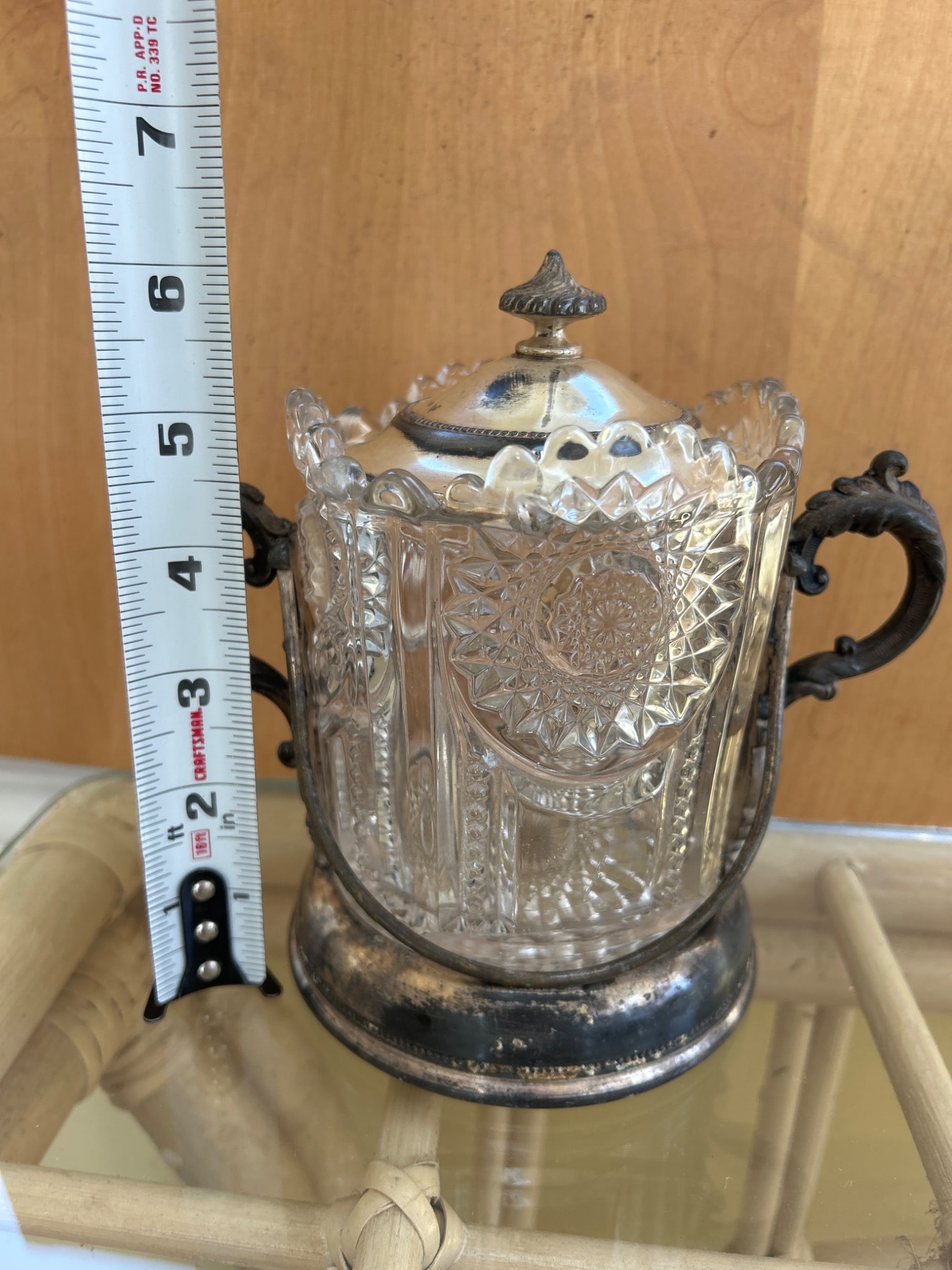 Glass And Silver-Plated Sugar Bowl With Lid, Marked 'LM Silver Co., Quadruple Plate, 33' - 2