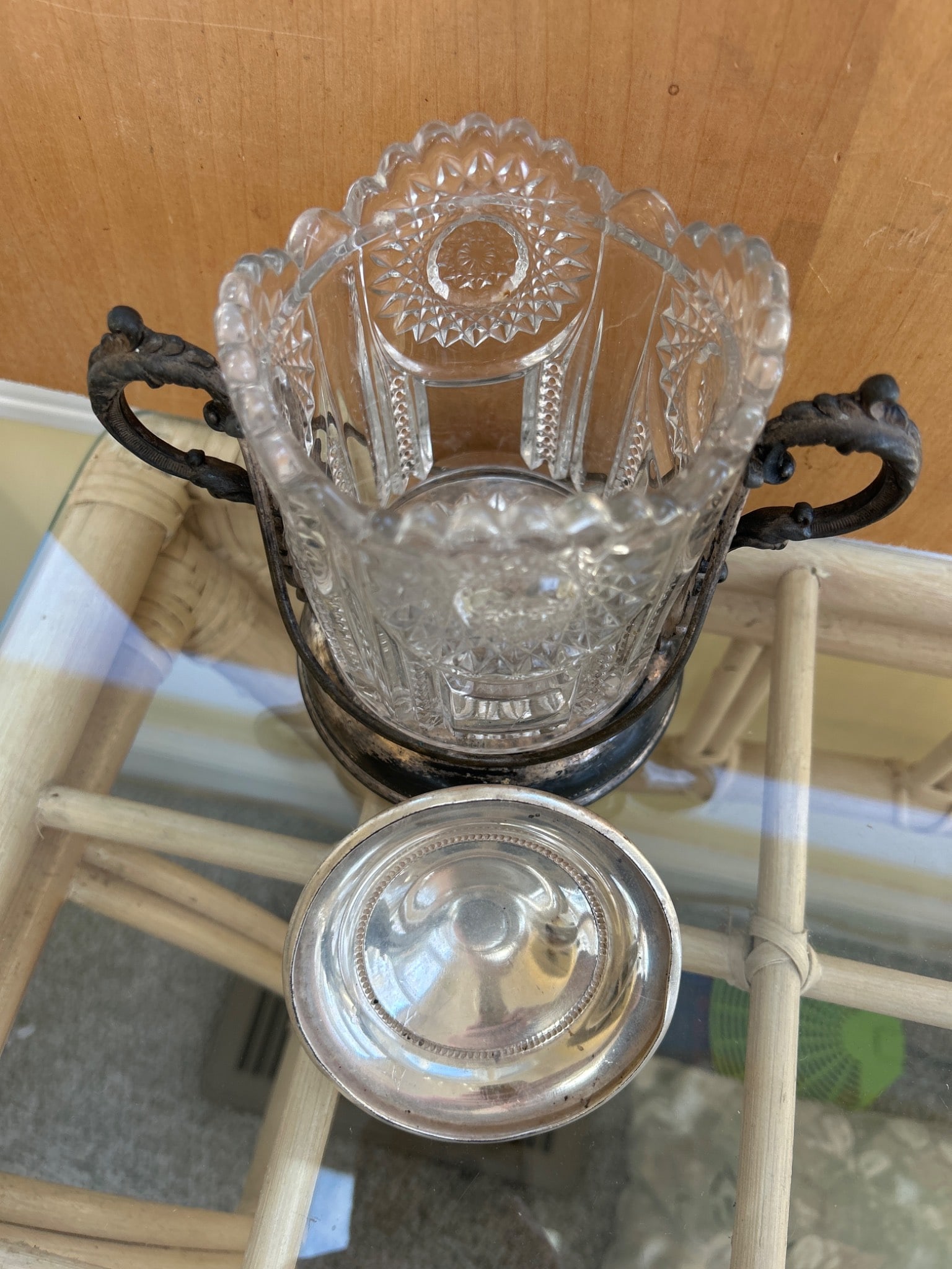Glass And Silver-Plated Sugar Bowl With Lid, Marked 'LM Silver Co., Quadruple Plate, 33' - 3