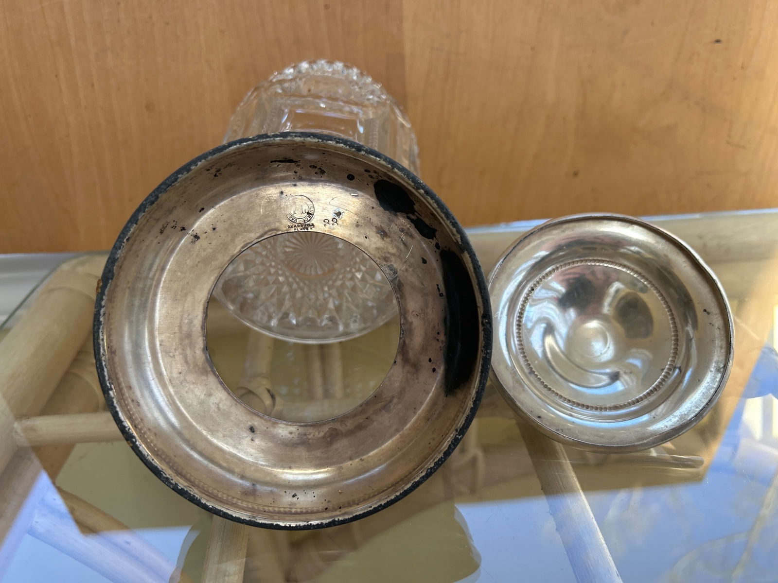 Glass And Silver-Plated Sugar Bowl With Lid, Marked 'LM Silver Co., Quadruple Plate, 33' - 5
