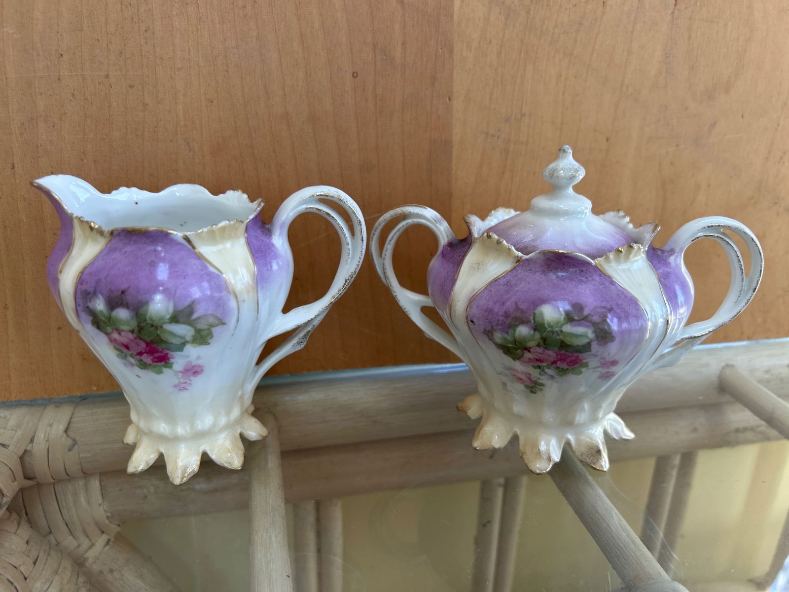 RS Prussia Porcelain Creamer and Sugar Bowl Set with Floral Decoration - 2