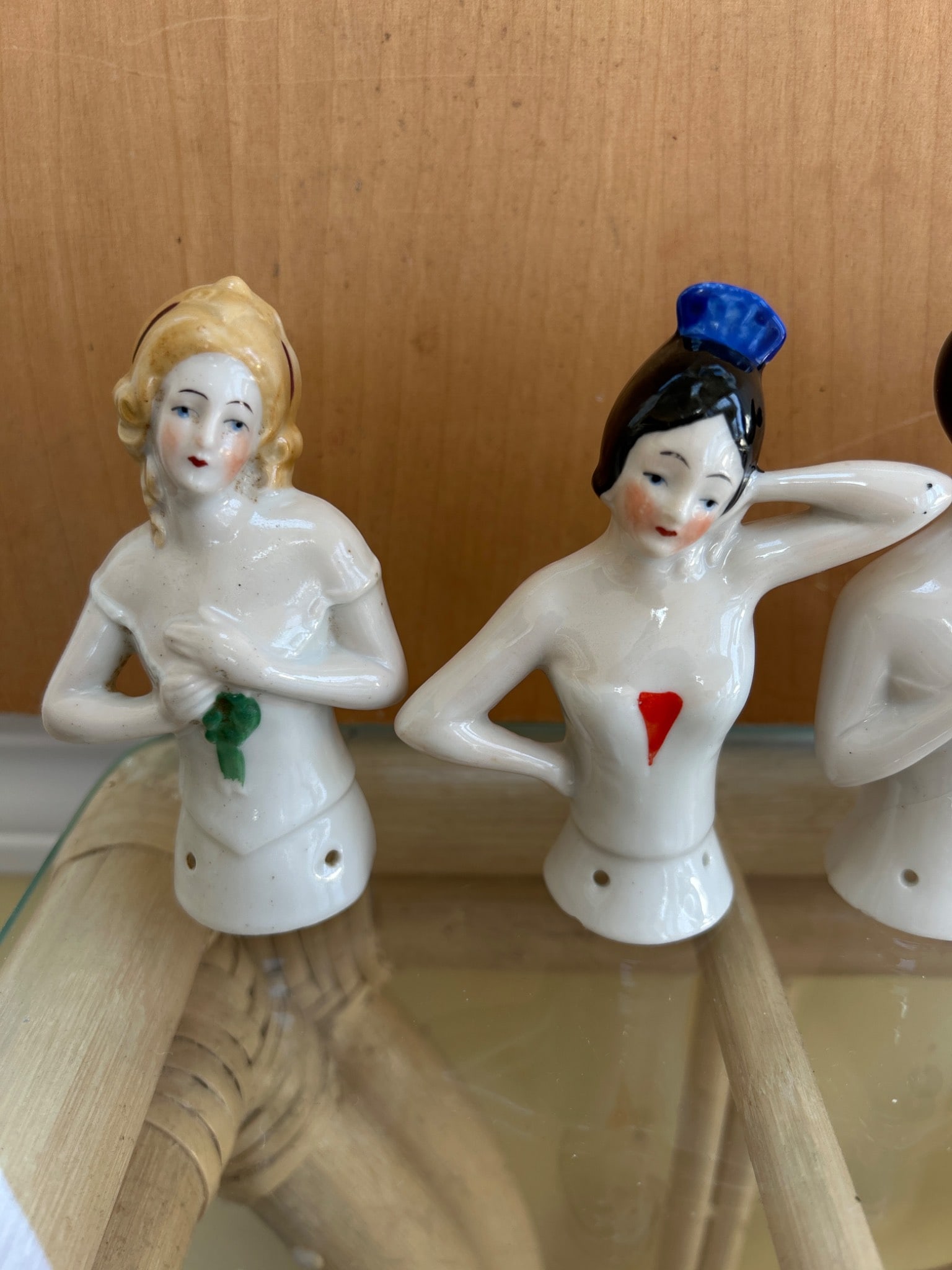 4 Porcelain Half-Doll Figures Marked Made in Japan - 3