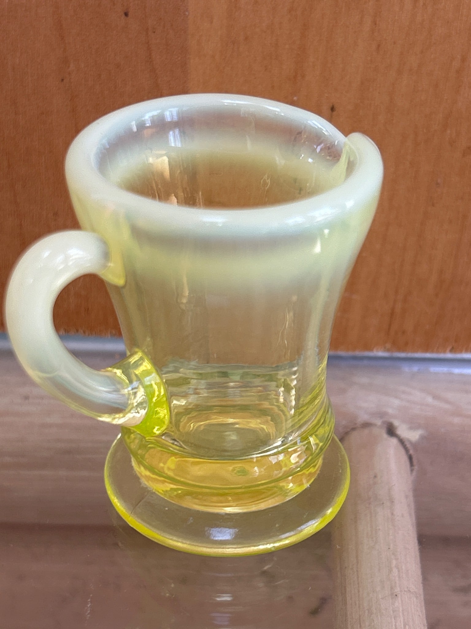 Small Glass Pitcher with Uranium Glass Detail and Handle - 2