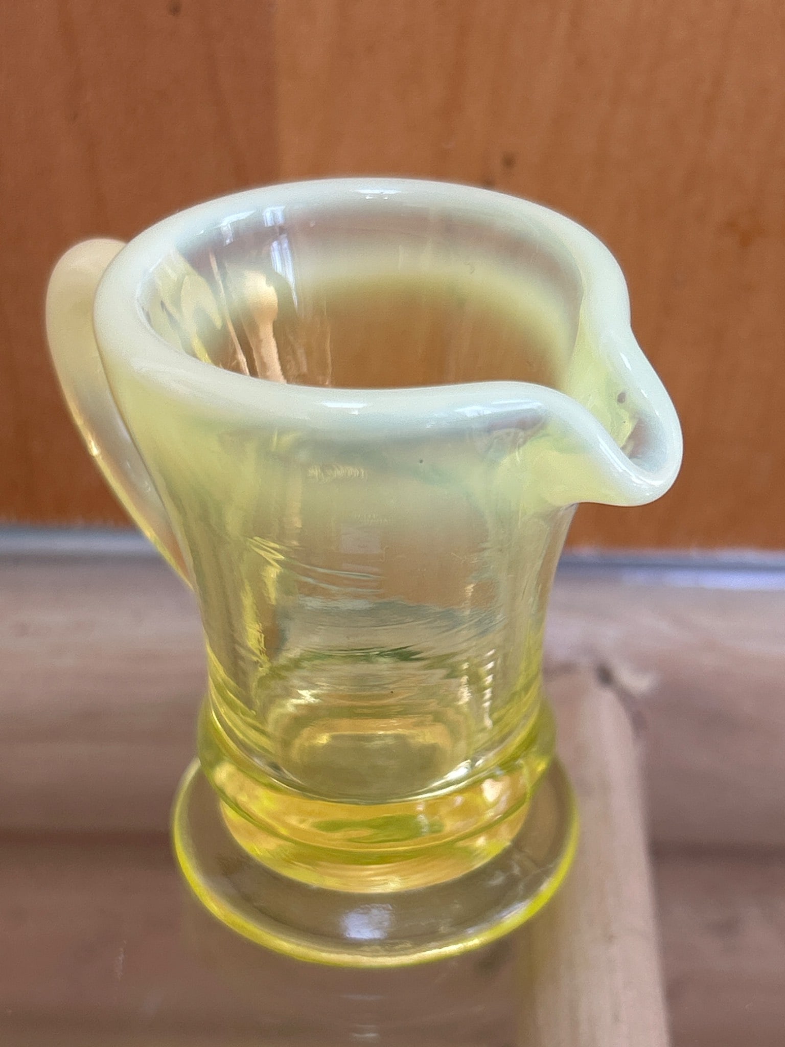 Small Glass Pitcher with Uranium Glass Detail and Handle - 3