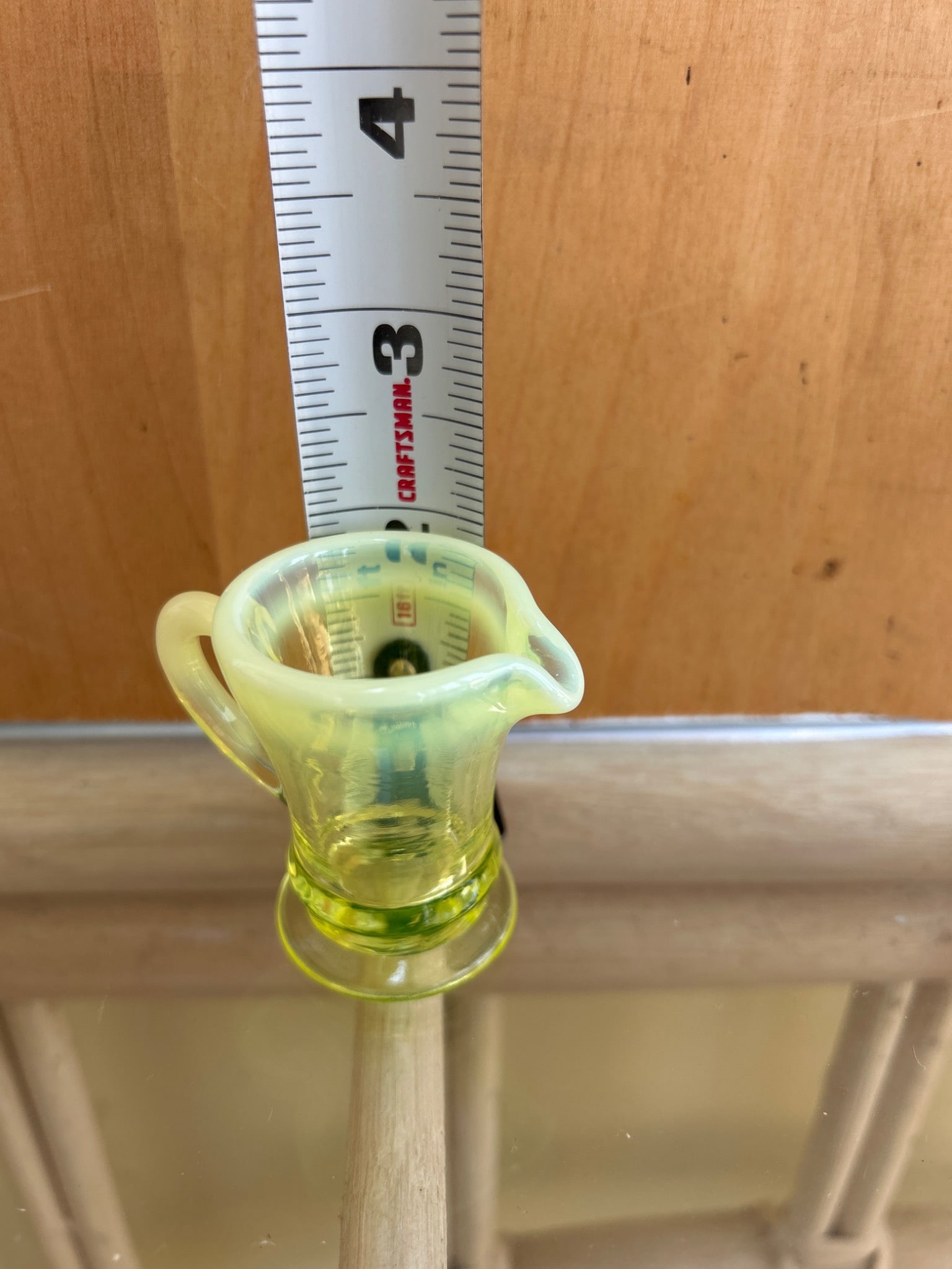 Small Glass Pitcher with Uranium Glass Detail and Handle - 4