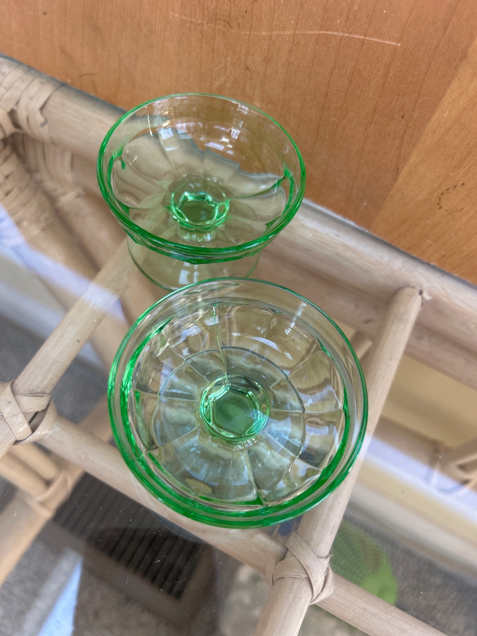 Green Depression Glass Dessert Dishes on Pedestal Base, Set of 2 - 2