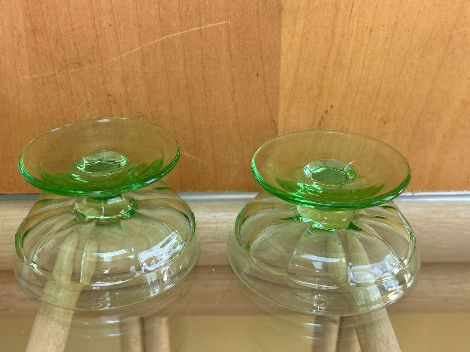 Green Depression Glass Dessert Dishes on Pedestal Base, Set of 2 - 3